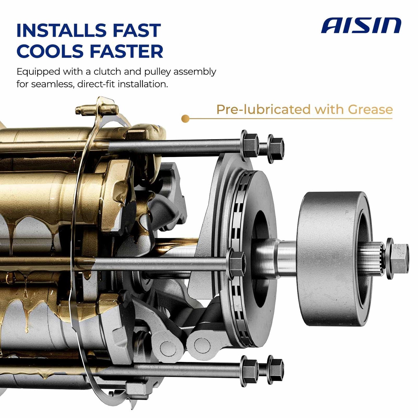 AISIN AFTERMARKET ACCFD-00090 Air Conditioner AC Compressor - Compatible with Ford Mustang 2011-2014 3.7L - with 4-Pulley Groove, with Clutch
