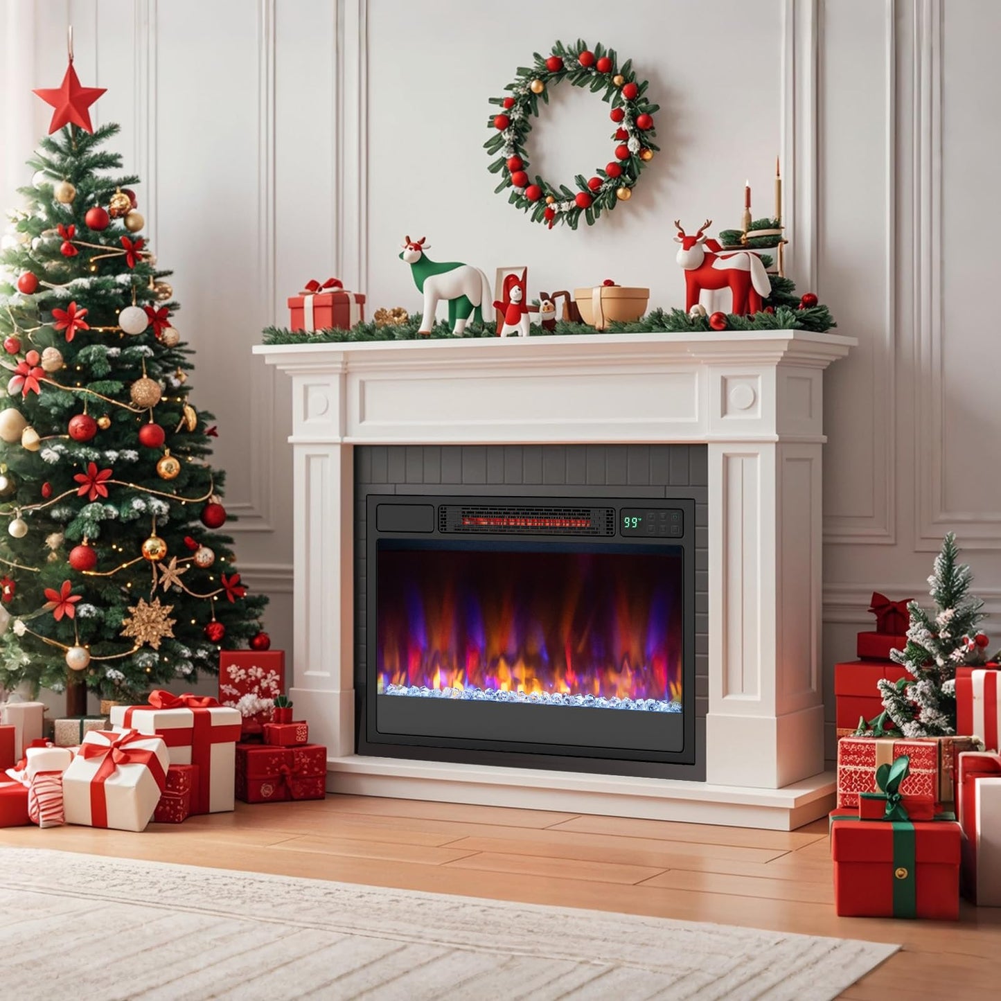 SIMOE 23" Electric Fireplace Inserts, 1500W Recessed Fireplace Heater with Remote Control, 6 Flame Colors & 5 Brightness, 8H Timer, Infrared Quartz Fireplace Insert for Indoor, 23" W x 17" H
