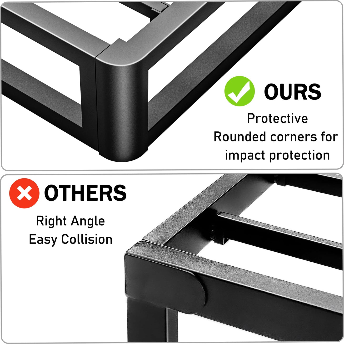 Bilily Metal Heavy Duty 14 inch King Bed Frame with Rounded Corner and Headboard Hole Mattress Retainers 3500 LBS No Box Spring Needed Platform Noise Free Easy Assembly