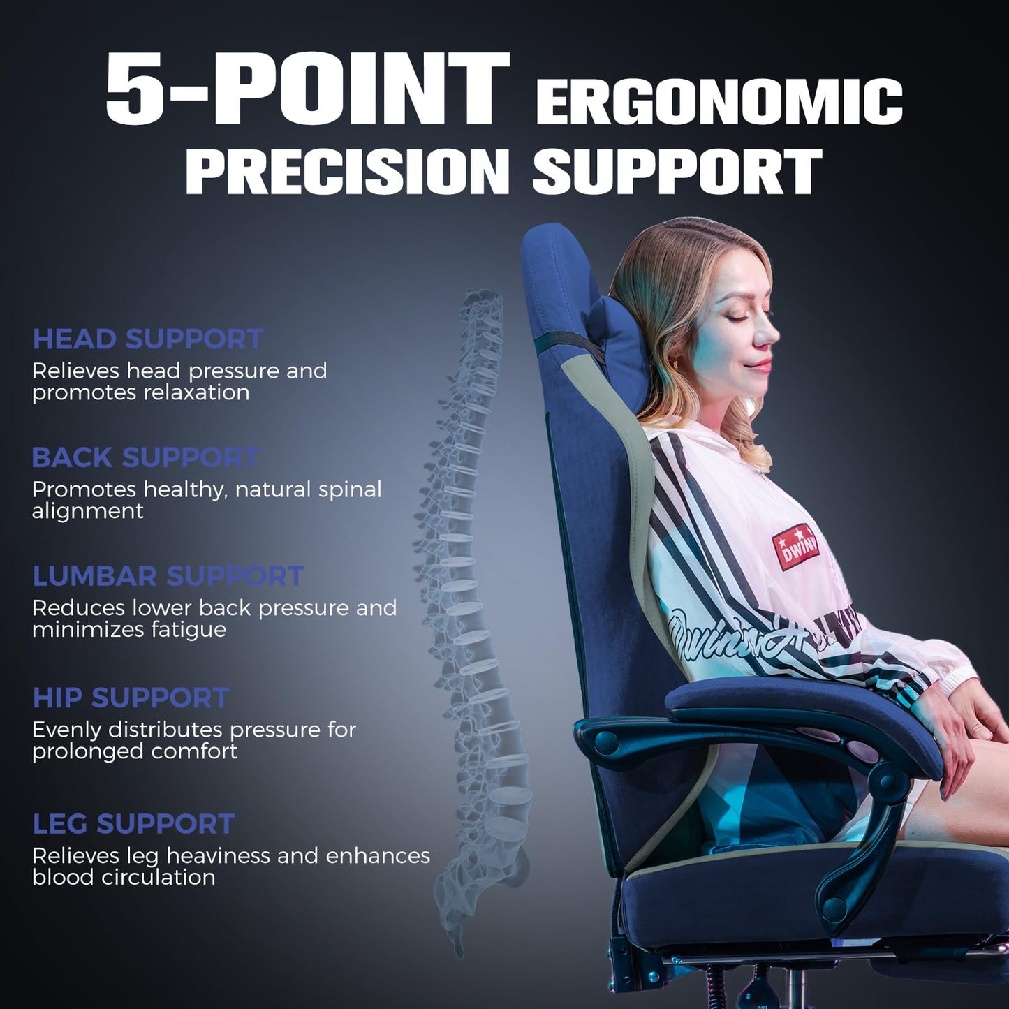 GTPLAYER Gaming Chair, Ergonomic Computer Chair with Footrest and Lumbar Support, High Back Recliner Chair 350lbs, Height Adjustable for Home Office, Deep Blue