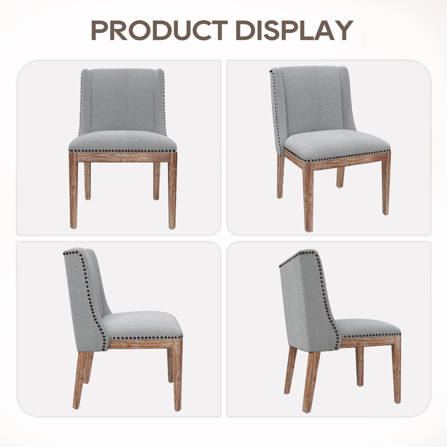MALOL Dining Chair Set of 6, Fabric Upholstered Kitchen Side Chairs with Wooden Legs for Kitchen & Restaurant Use, LightGrey