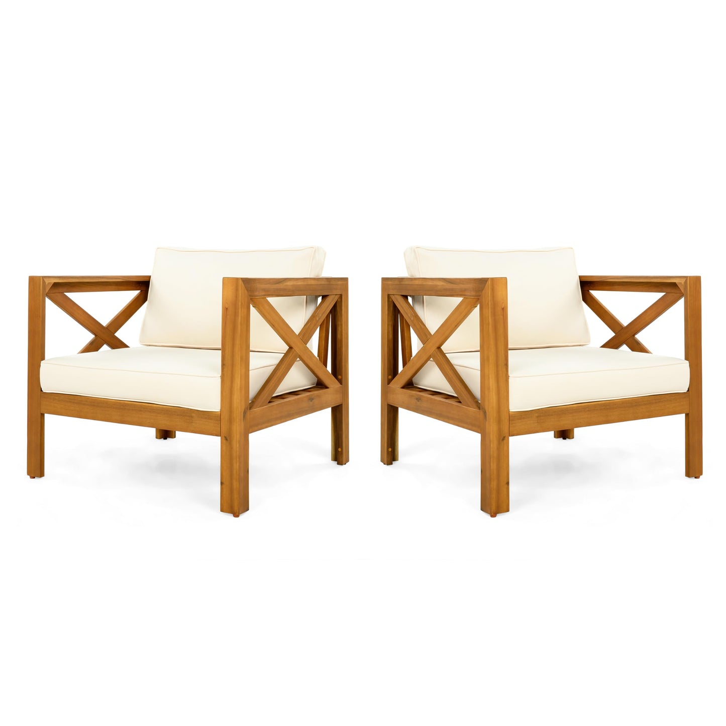 Christopher Knight Home Lucy Acacia Wood Outdoor Patio Furniture Set, 3 Pieces Patio Set, Round Side Table and ArmChairs Conversation Set with Cushion for Garden Lawn Balcony, Beige + Light Teak