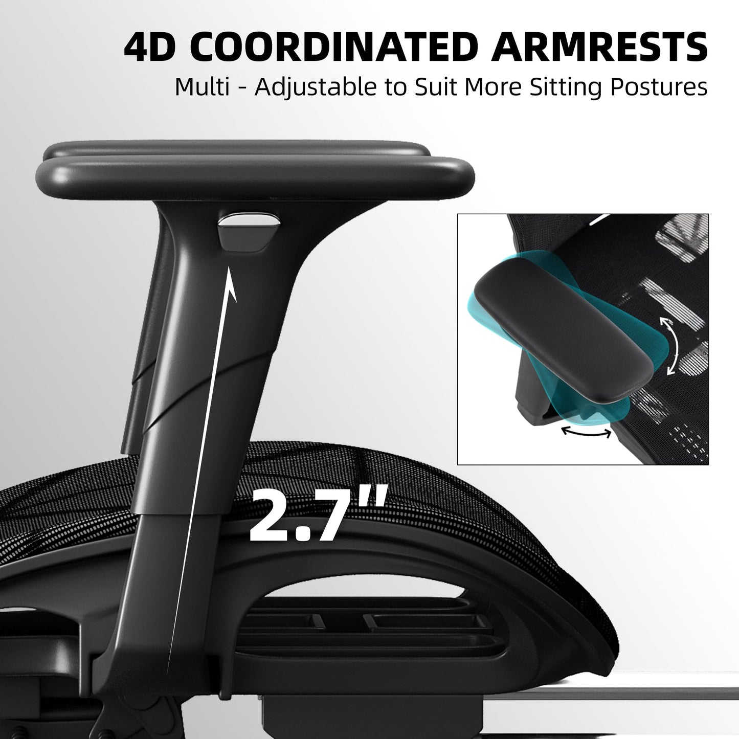 Office Chair with 3D Adjustable Lumbar Support,Ergonomic Computer Chair,Adjustable Headrest and Armrests, 400lbs Capacity,Tilt-Swivel,Premium Mesh Desk Chair for Office,Home & Gaming (Black)