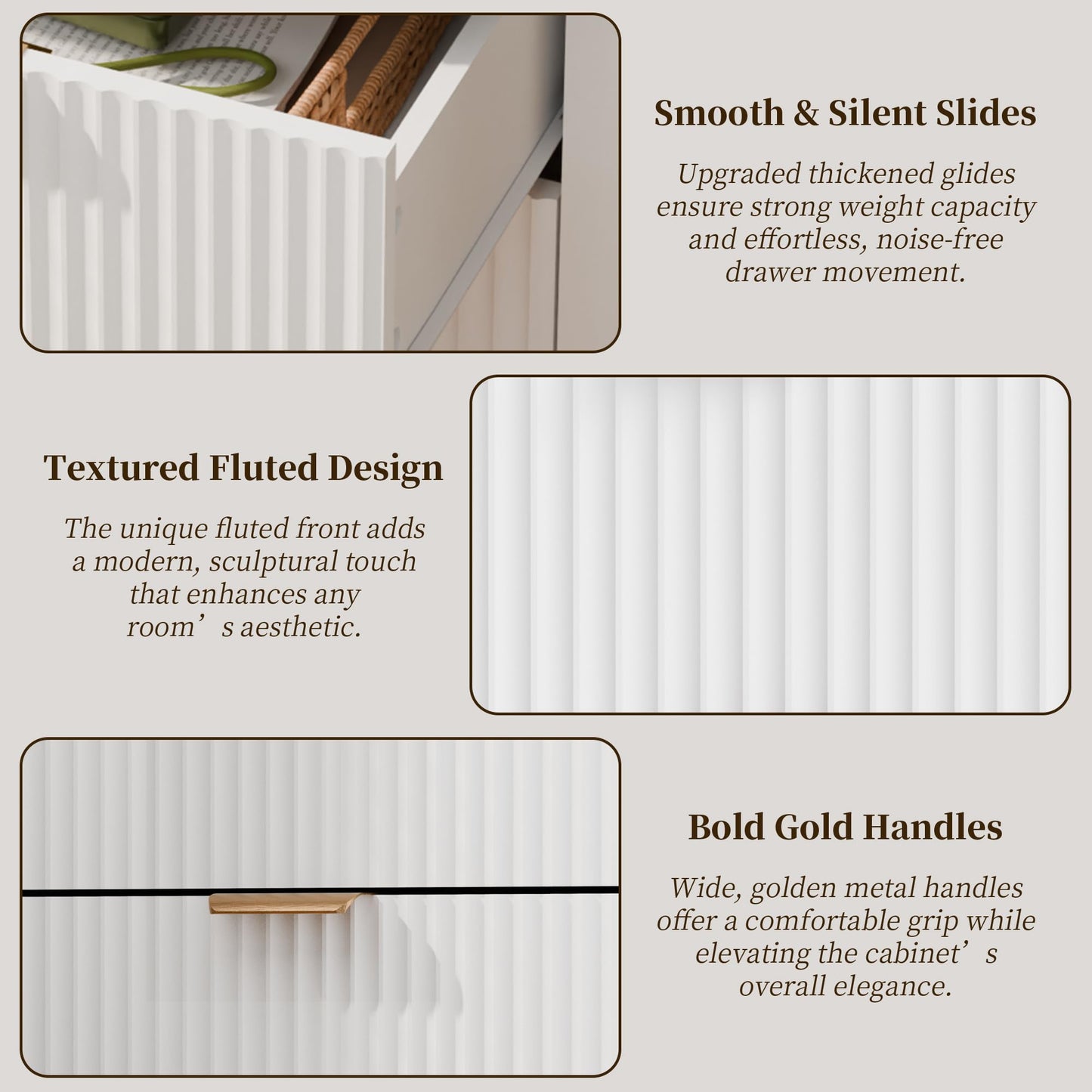 BONITURE Fluted Night Stand Set of 2, Curved Nightstands with Charging Station Lighting, Wood End Table with 2 Drawers, Modern Side Table Storage Cabinet for Bedroom Office,(2, White)