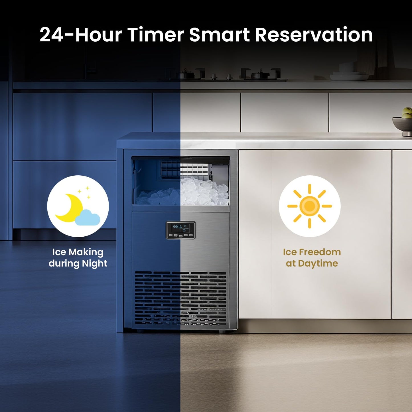 Kismile Commercial Ice Maker, 100 lbs/24H Ice Machine with 29 lbs Storage, Under Counter Ice Maker with LED Display & Self-Cleaning, 304 Stainless Steel Structure for Home, Bar, Outdoor Kitchen