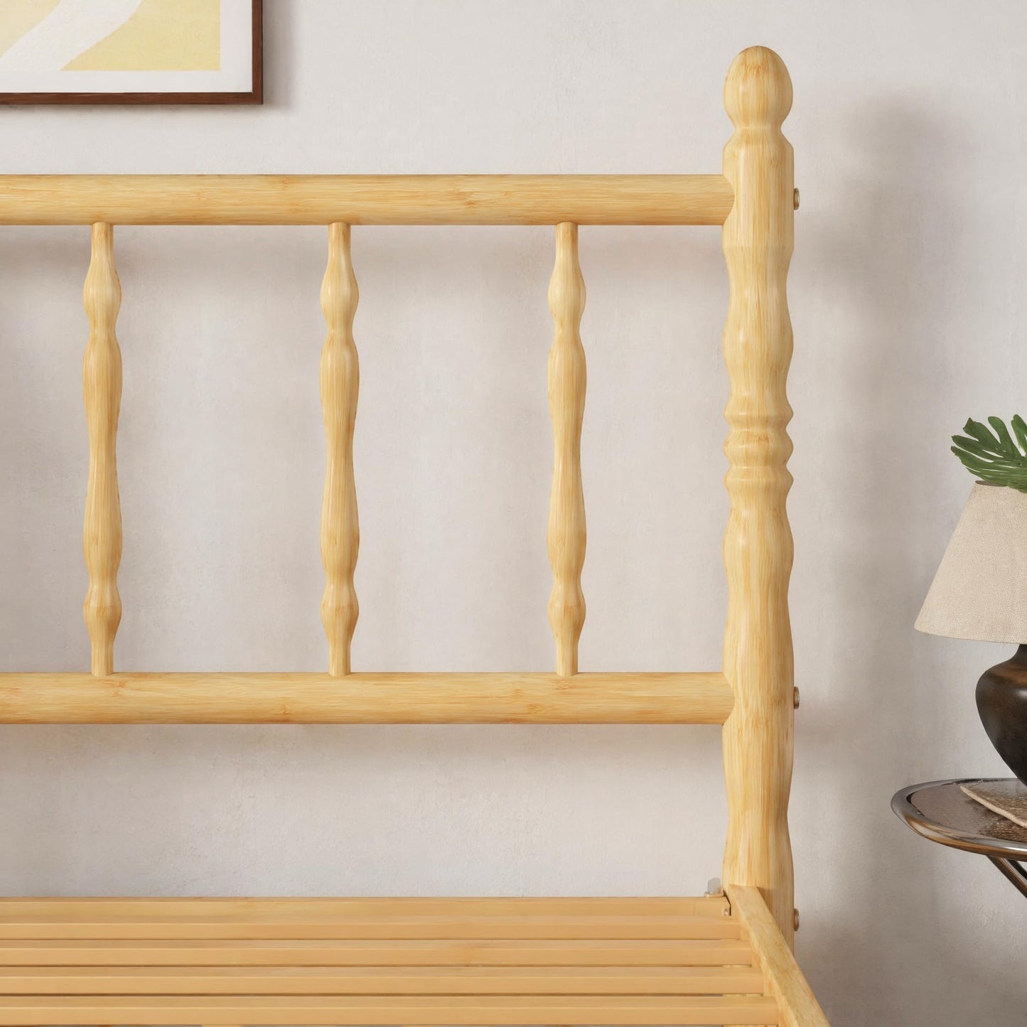 Hunlostten 14 Inch King Size Bed Frame Bamboo with Headboard and Footboard, Wood Platform Bed with Roman Column Design, Heavy Duty Metal Slats Support, No Box Spring Needed, Easy Assembly, Noise Free