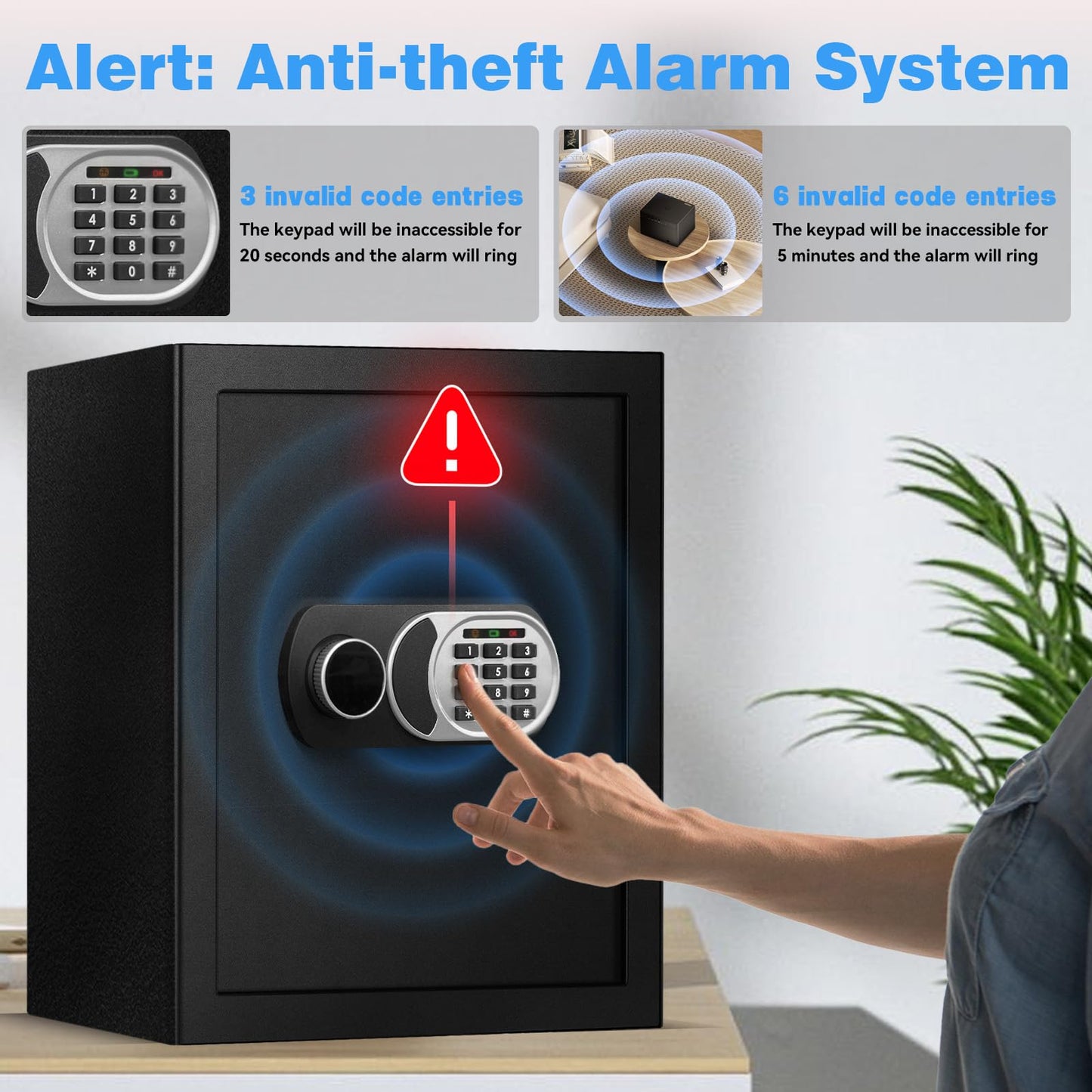 3.0 Cuft Fireproof Waterproof Home Safe, Anti-Theft Safety Box with Digital Keypad, Smart Alert System, LED Interior Light, Fireproof Bag and Spare Keys, Secure Storage for Cash Documents Valuables