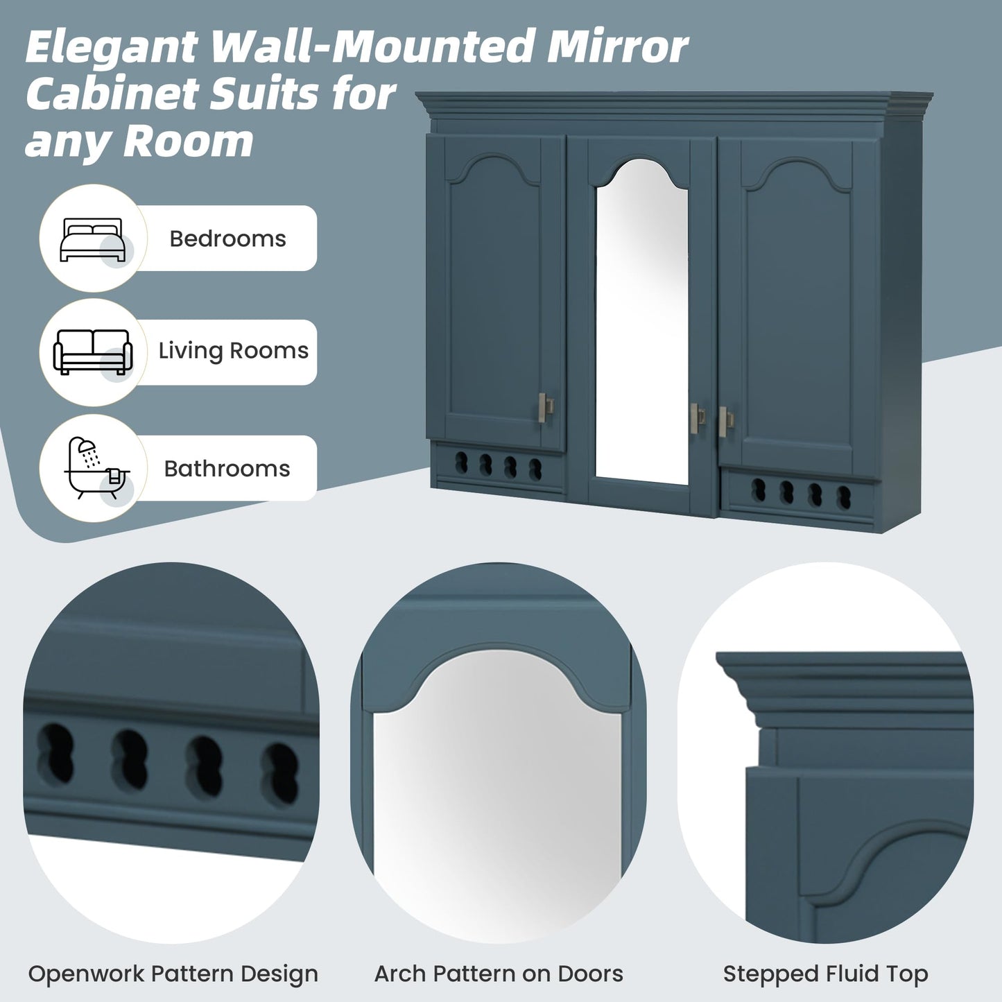 Merax Country Bathroom Medicine Cabinet with Mirror, 36" x 28" Wall Mount Bathroom Storage Cabinet with Soft-Close Doors and Adjustable Shelves, Over Toilet Wall Cabinet