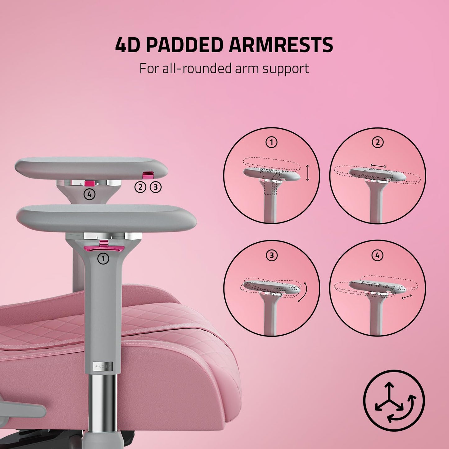 Razer Enki Gaming Chair: All-Day Comfort - Built-in Lumbar Arch - Optimized Cushion Density - Dual-Textured, Eco-Friendly Synthetic Leather - Reactive Seat Tilt & 152-Degree Recline - Pink