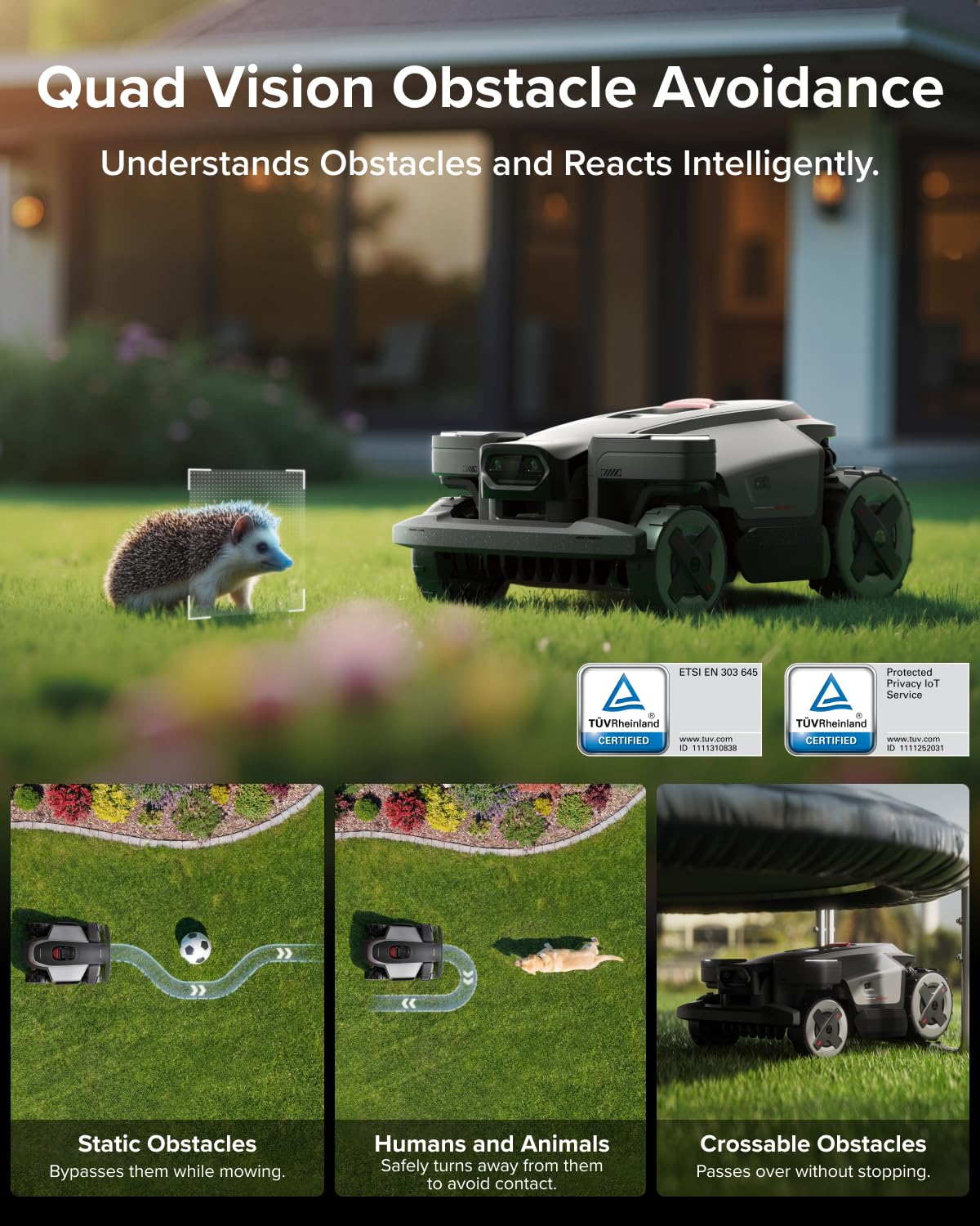 roborock RockMow X115H Robot Lawn Mower, Wire-Free 4WD Robot Lawn Mower with Full-Band RTK + Quad-Vision Navigation, Auto Mapping, Multi-Sensor AI Obstacle Avoidance, 80% Slope, Covers Up to 0.37 Acre