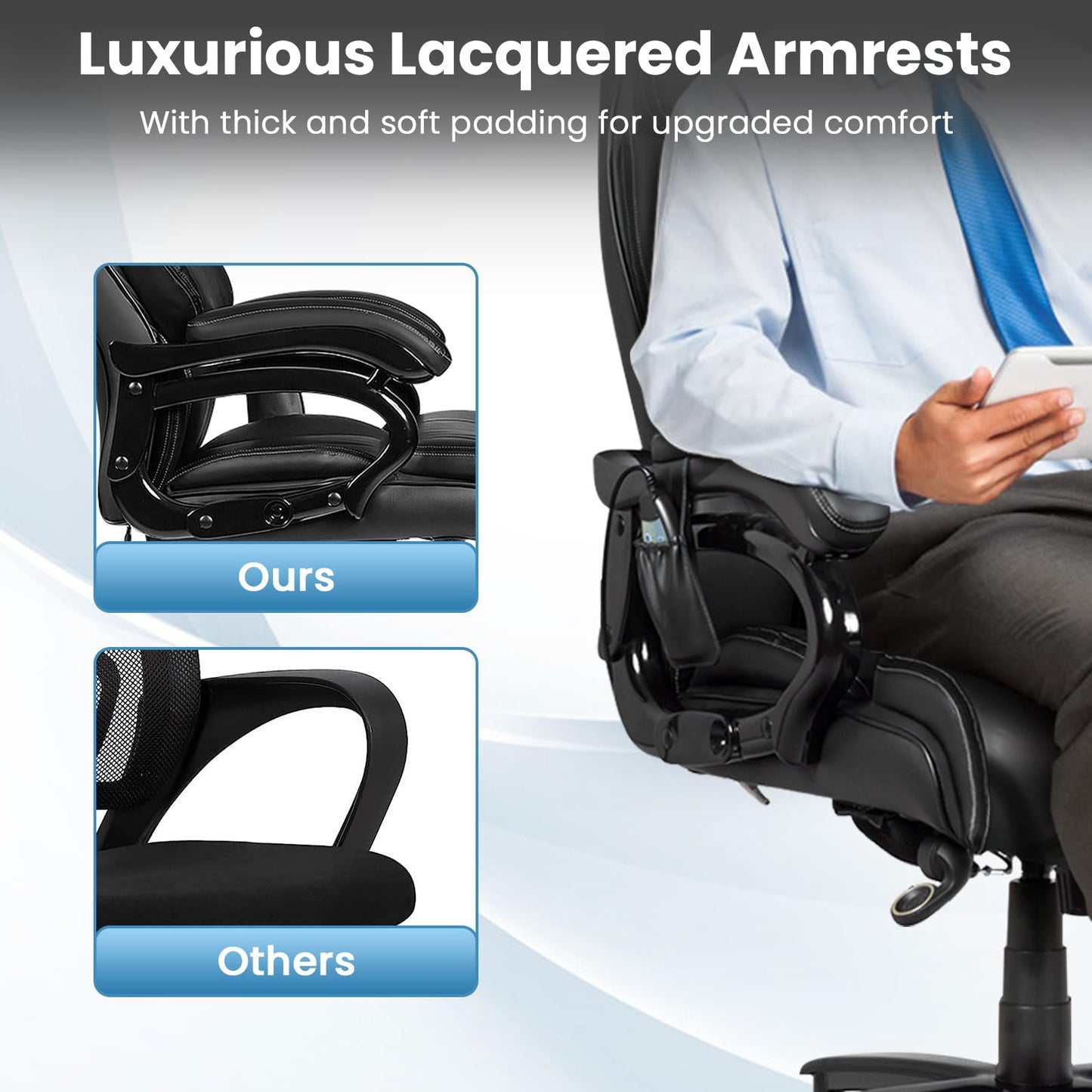 Giantex Big and Tall Office Chair 500lbs, Heavy Duty Executive Office Chair with 6 Massage Points, Extra Wide Seat, High Back Ergonomic Leather Reclining Swivel Computer Chair, Home Office Desk Chairs