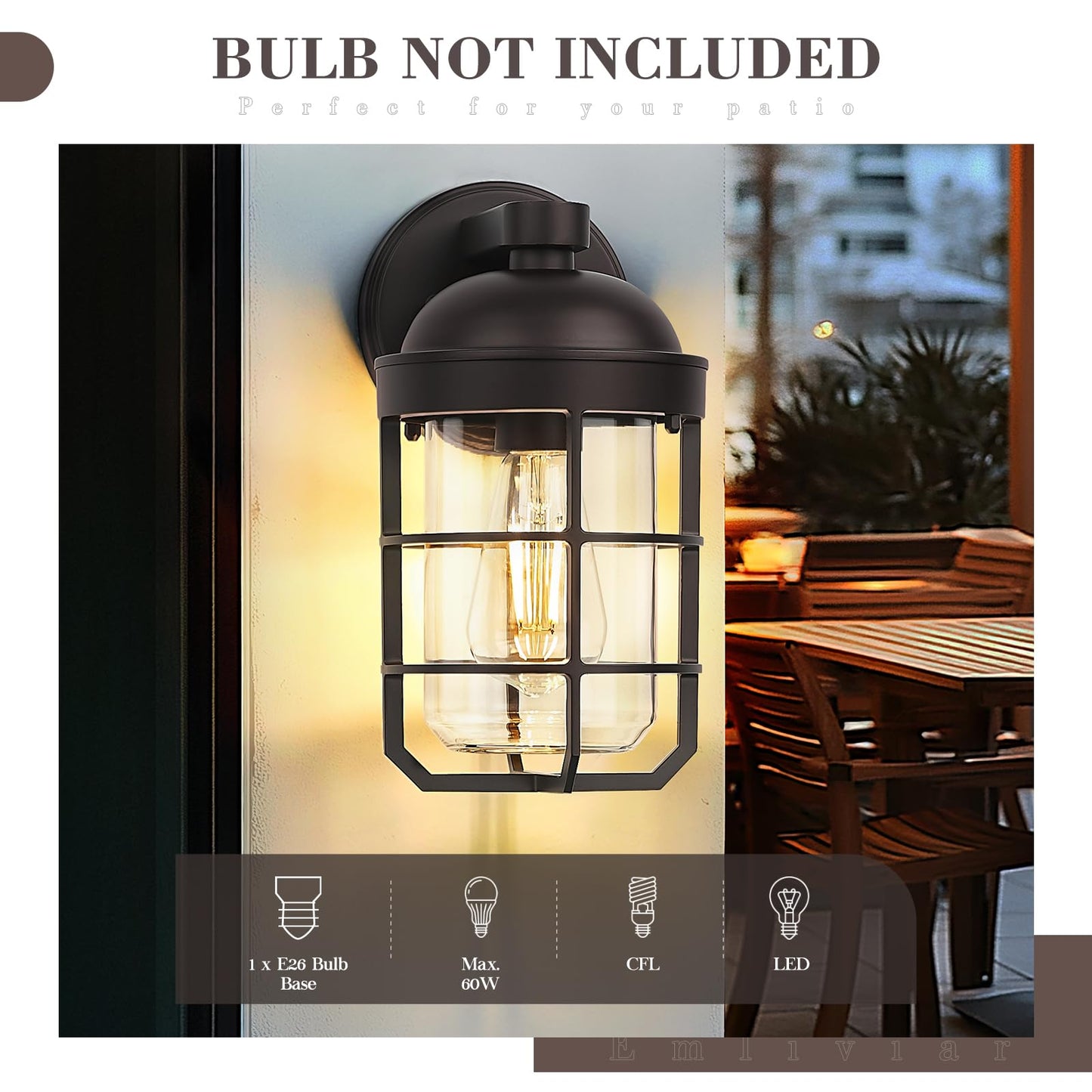 Emliviar Farmhouse Wall Mount Outdoor Light Fixture, Metal, 11.3 Inch, Oil Rubbed Bronze, Model GE255BL ORB, Clear Glass