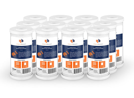 Aquaboon 5 Micron 10x4.5 Carbon Block Water Filters Whole House CTO Water Filter Replacement Cartridge Compatible with FXHTC, CB-BB-10, EP-BB, 12-Pack