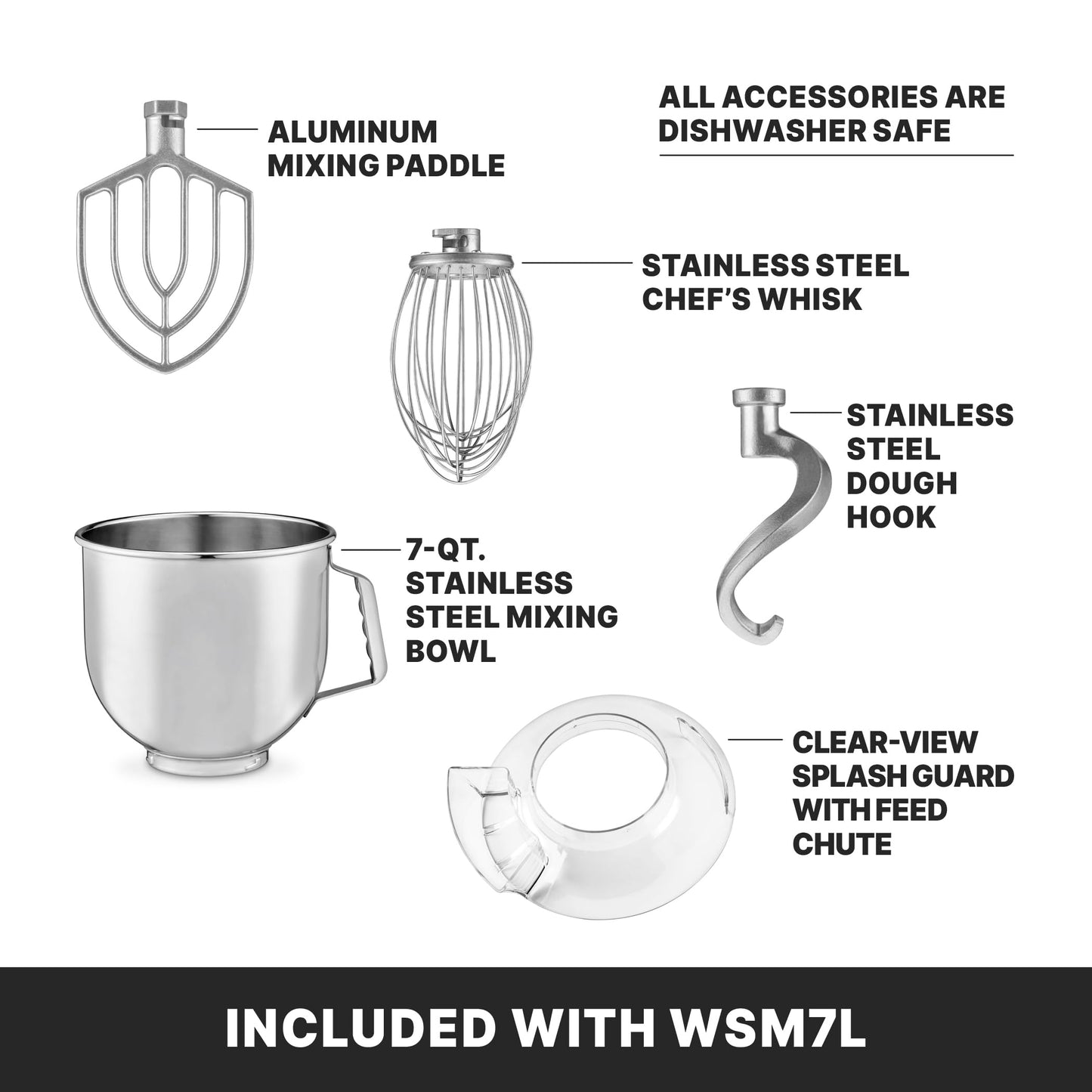 Waring Commercial Luna Planetary Stand Mixer, 7-Quart Capacity, 1/2 Horsepower, 11-Speed Tilt Head, for Professional Kitchens & Bakeries, NSF Certified, WSM7L