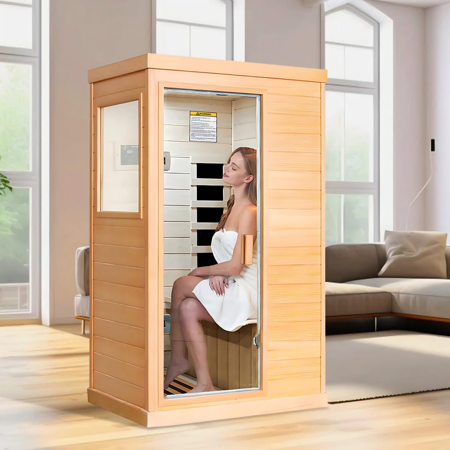 InfraHHZQ Infrared Sauna for Home 1 Person Far Infrared Sauna Canadian Hemlock Low EMF Indoor Sauna Room with 7 Color Lighting Speaker Personal Dry Sauna for Home Gym Spa Fast Heating Easy Assembly