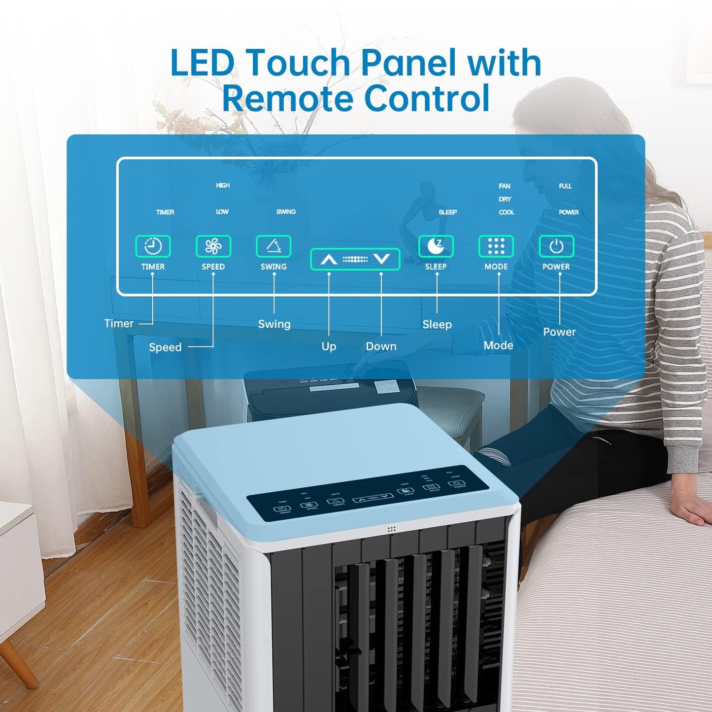8,000 BTU Portable Air Conditioner – 3-in-1 AC Unit with Cooling, Dehumidifier & Fan for Rooms Up to 350 sq.ft. – Quiet Energy-Efficient Sleep Mode, 24-Hour Timer, Remote Control & Overheat Protection