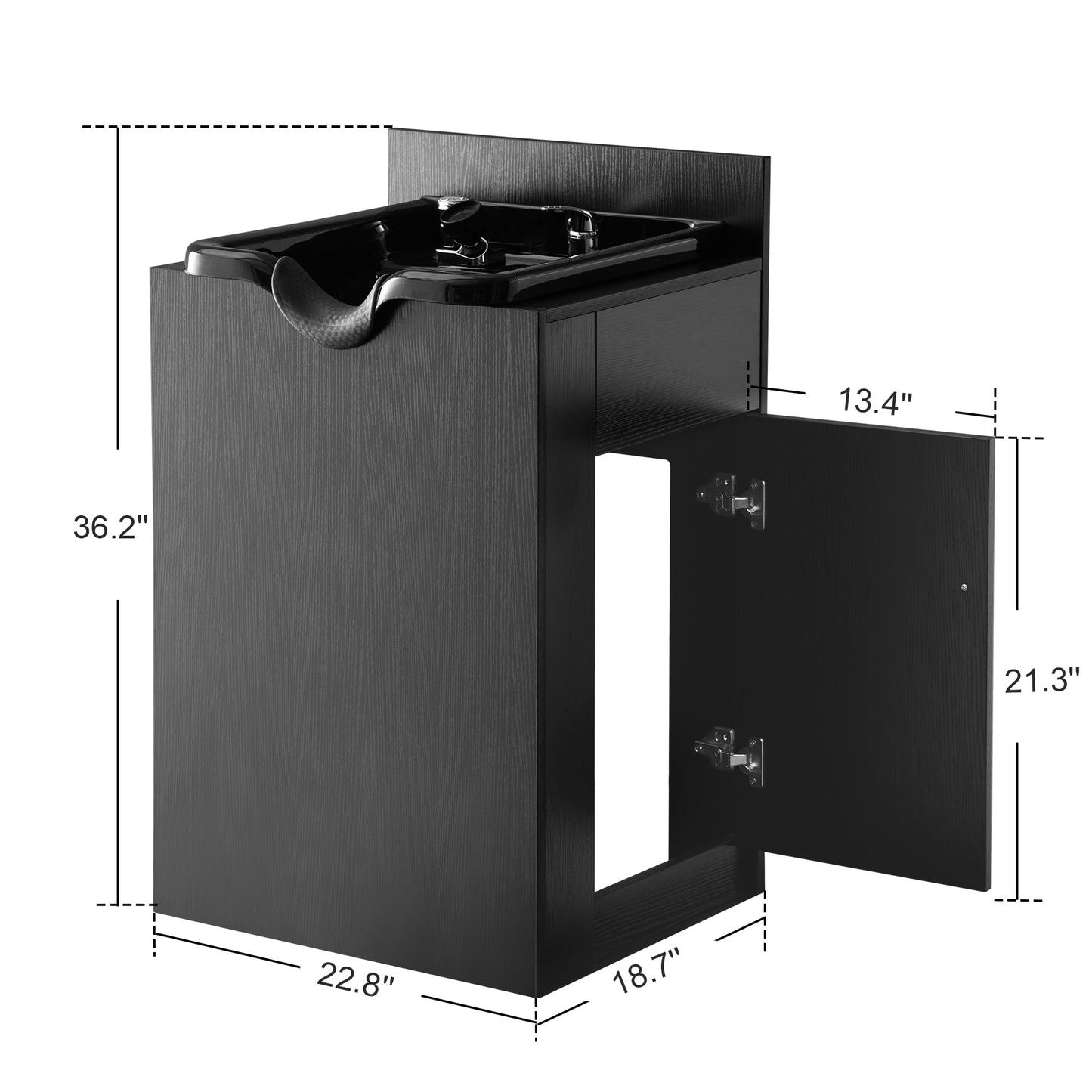 BarberPub Modern Shampoo Backwash Sink Station with Shampoo Bowl, Spa Salon Beauty Equipment with Engineered Wood, 22.8" (L) x 36.2" (H) x 18.7" (D) 6154-7134, Black