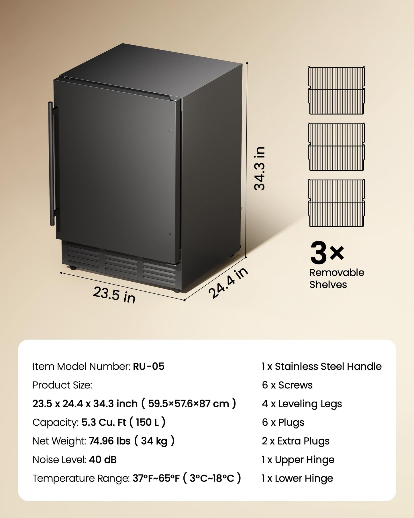 ICEVIVAL 24 Inch Beverage Refrigerator, 180 Can Under Counter Fridge, Stainless Steel Outdoor Fridge for Patio & Outdoor Kitchen, Outdoor Refrigerator for Soda, Beer, Built-in & Freestanding(Black)