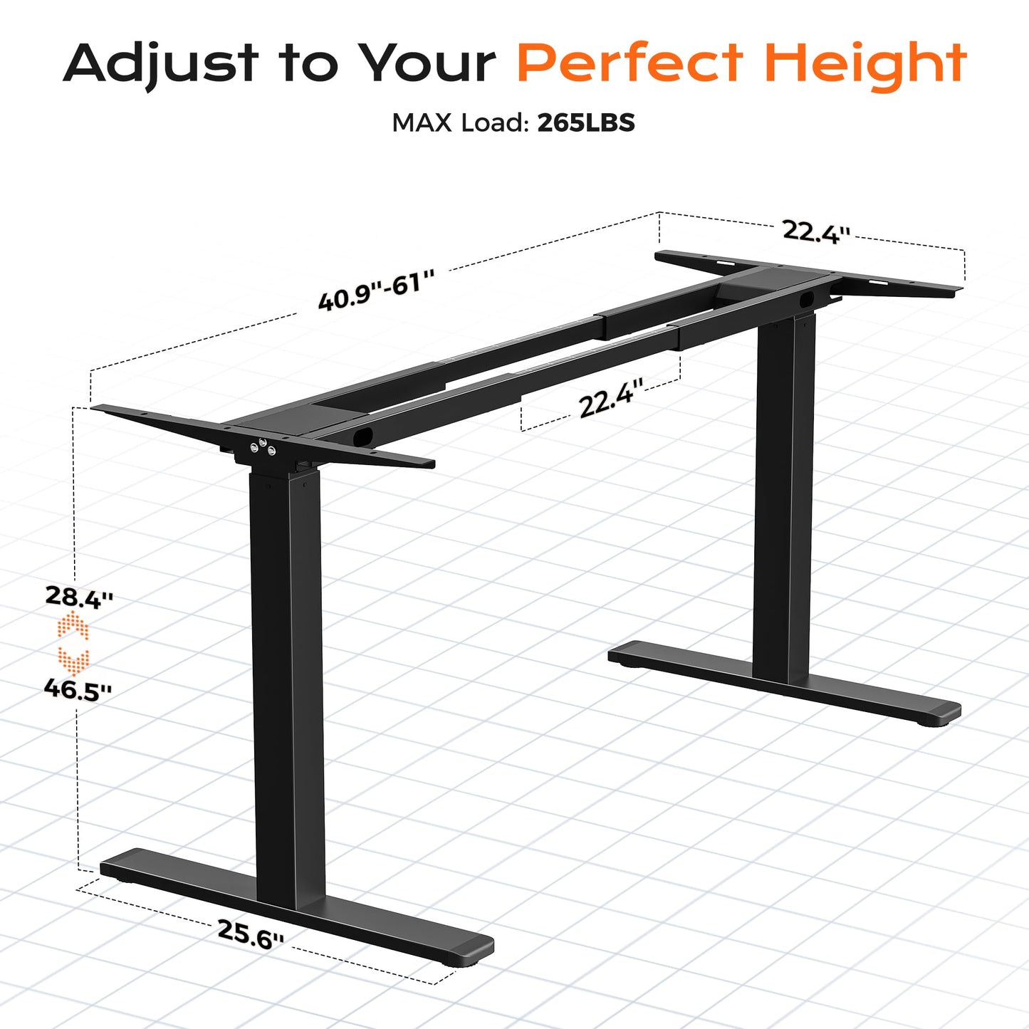 Huuger Dual Motor Electric Standing Desk Frame, Sit Stand up Desk Leg for 47.2” to 86.6” Desktop, Computer Desk Leg with Cable Tray, 3 Memory Height Presets, 2 Hooks, Black Frame Only