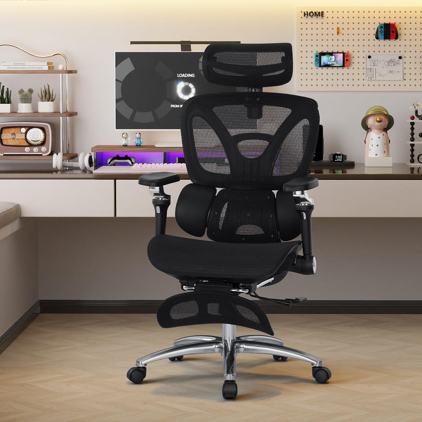MALOL Ergonomic Office Chair, 400lbs High Back Mesh Desk Chair with 6D Armrests, 3D Headrest, Adjustable Lumbar Support, Seat Depth Adjustment, Tilt Lock, Metal Base & PU Wheels, Black