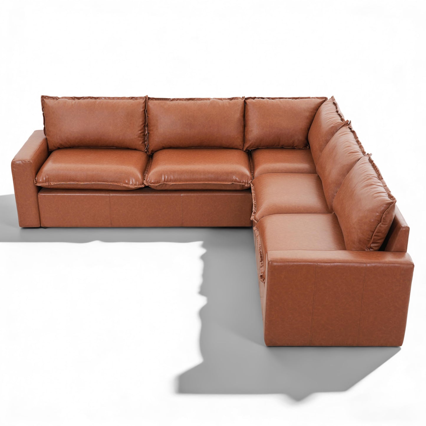 Christopher Knight Home Ruben Faux Leather 4-Seater Modular Sectional Sofa Couch with Wooden Frame, Modern L-Shaped Sofa Set for Living Room, Upholstered Cloud Couch with Back Pillows, Brown