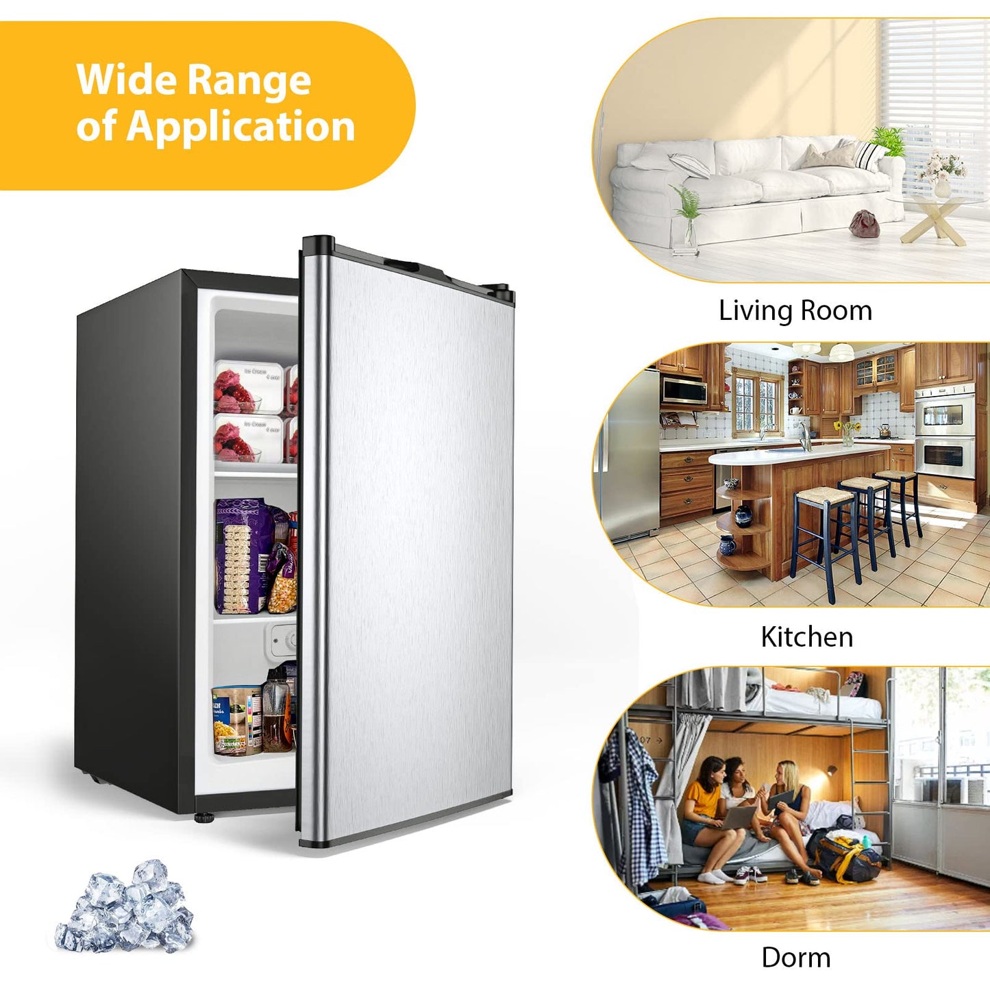 COSTWAY Compact Single Door Upright Freezer - Mini Size with Stainless Steel Door - 3.0 CU FT Capacity - Adjustable