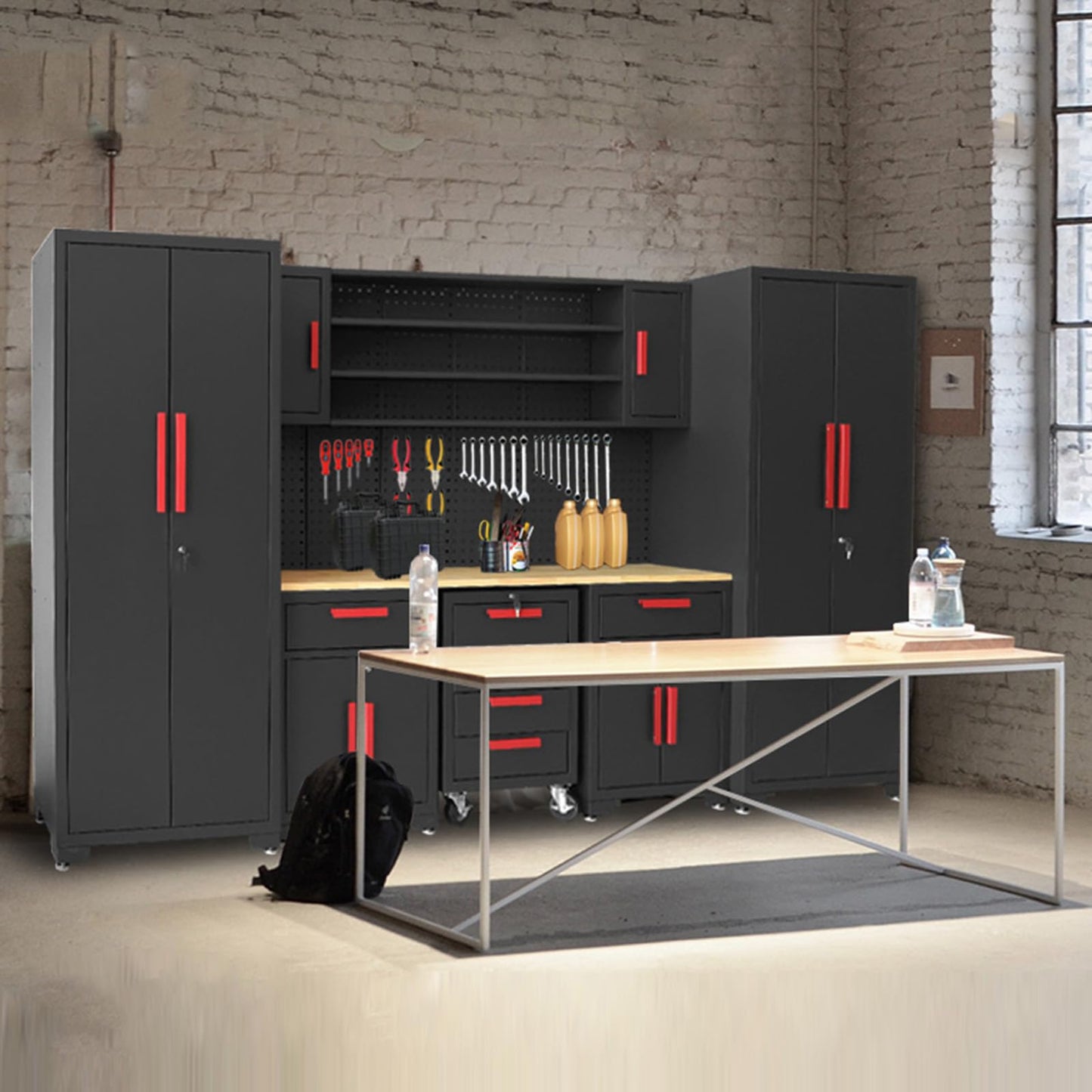 Torin Garage Storage Cabinets System, 8-Pcs Workshop Cabinet Set in Black