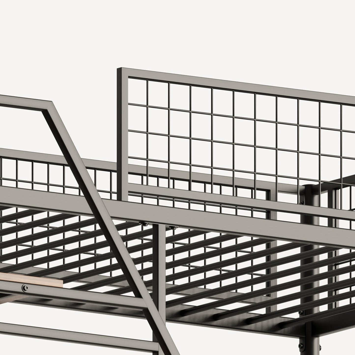 Zylena Twin Size Metal Loft Bed with Stairs, Black