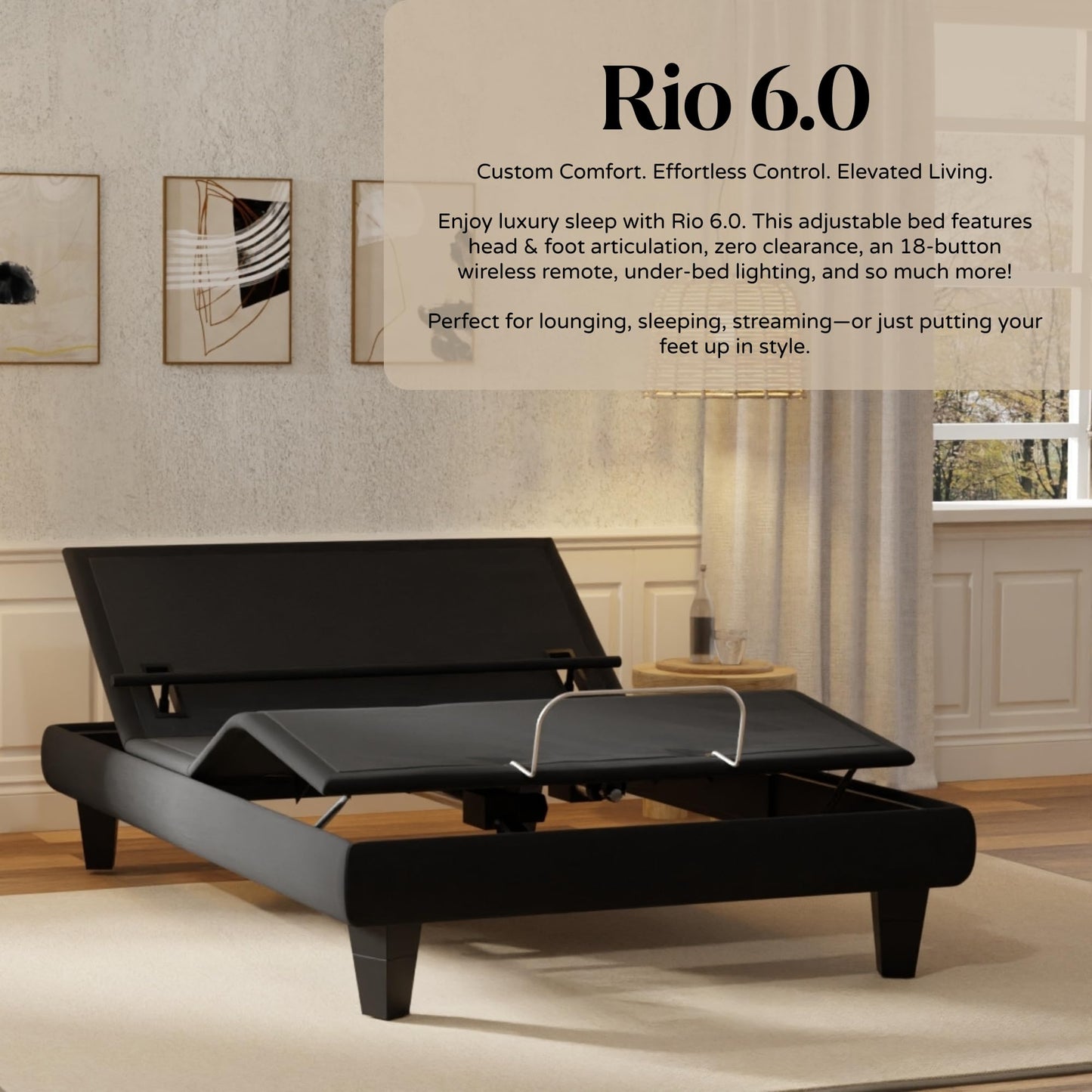 Owen Holmes Rio 6.0 Elite+ Adjustable Bed Base – Wireless Remote & App, Dual Massage Motors, USB-A & C Ports, Lumbar Support, Head & Foot Tilt, Deck-on-Deck, Twin XL
