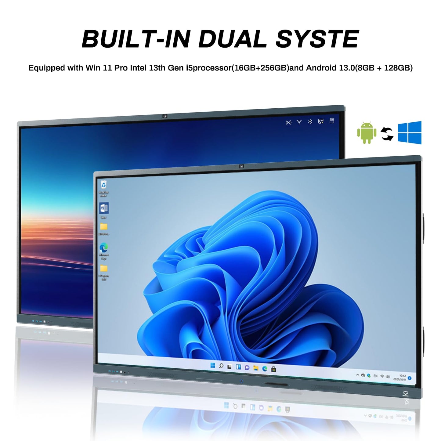 LINGHUFOX Smart Board, 86 Inch 4K Touchscreen Interactive Whiteboard with Windows 11 Pro 13th & Android 13, All in One Computer Display Built in AI Camera and 8 Mics for Office Classroom Home