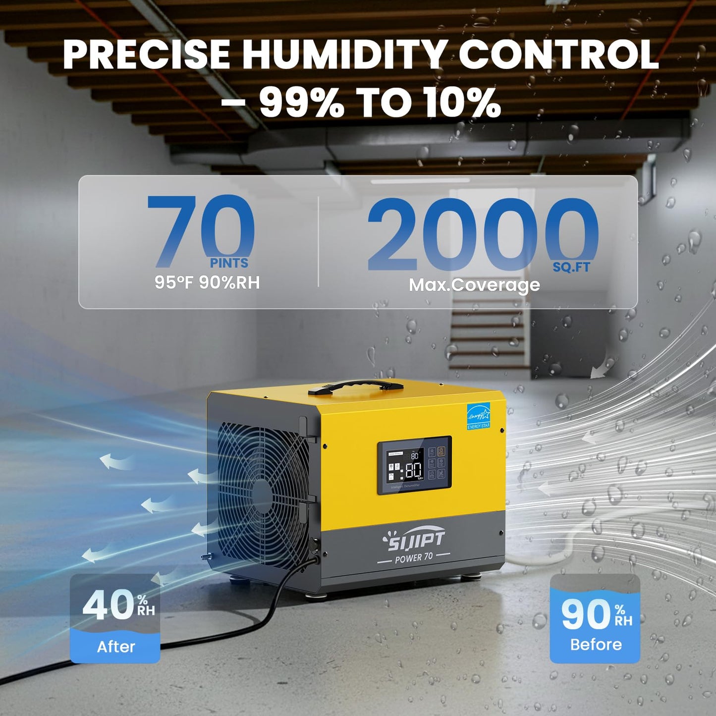 70 Pints ENERGY STAR Commercial Crawl Space Dehumidifier w/Pump & Drain