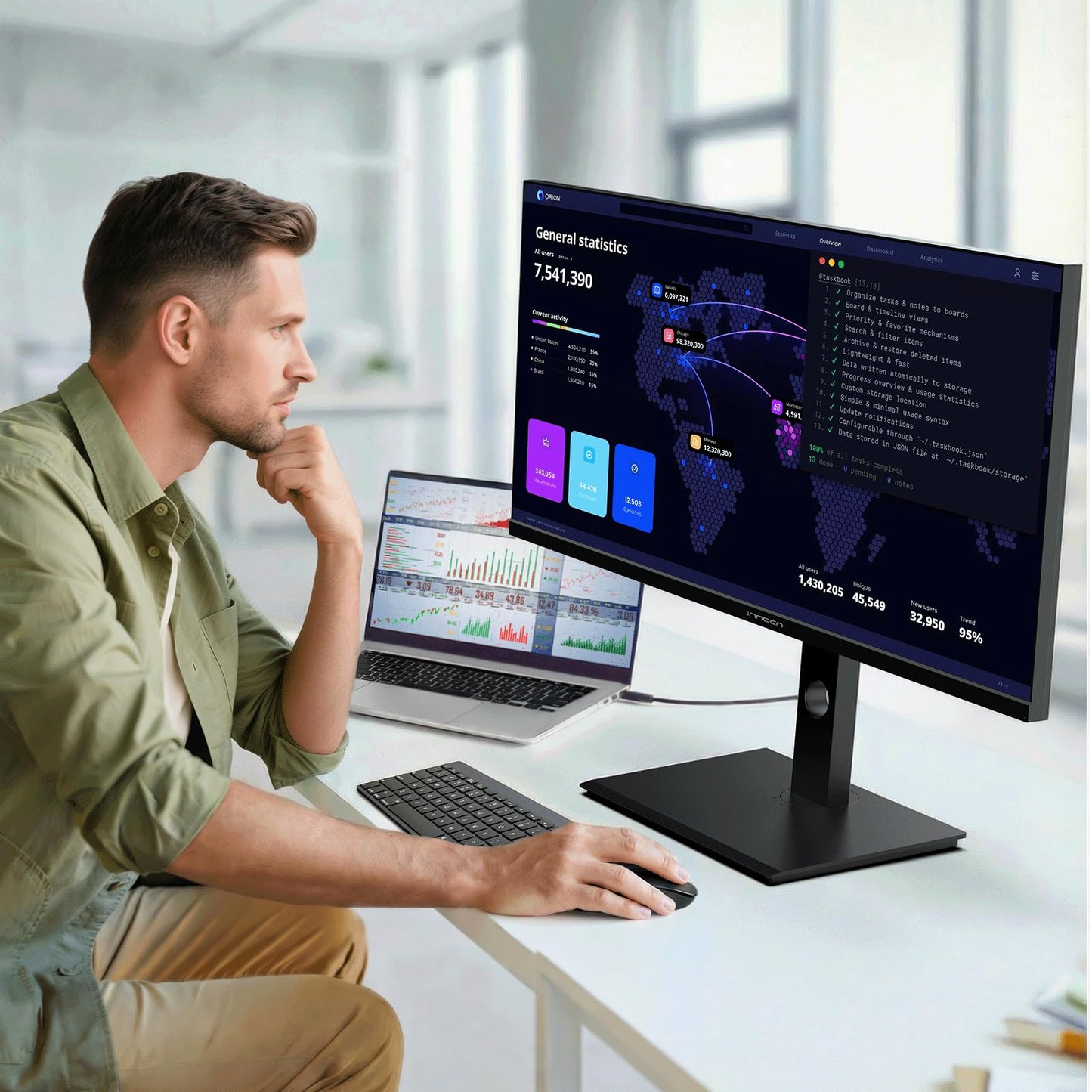 INNOCN 34" Ultrawide Monitor WQHD 3440 x 1440P 180Hz IPS PC Adaptive-Sync G-SYNC Compatible, HDMI, DP, PIP/PBP, 21:9, HDR, MPRT, Built-in Speaker, Height Adjustable, Eye Care - 34C1R