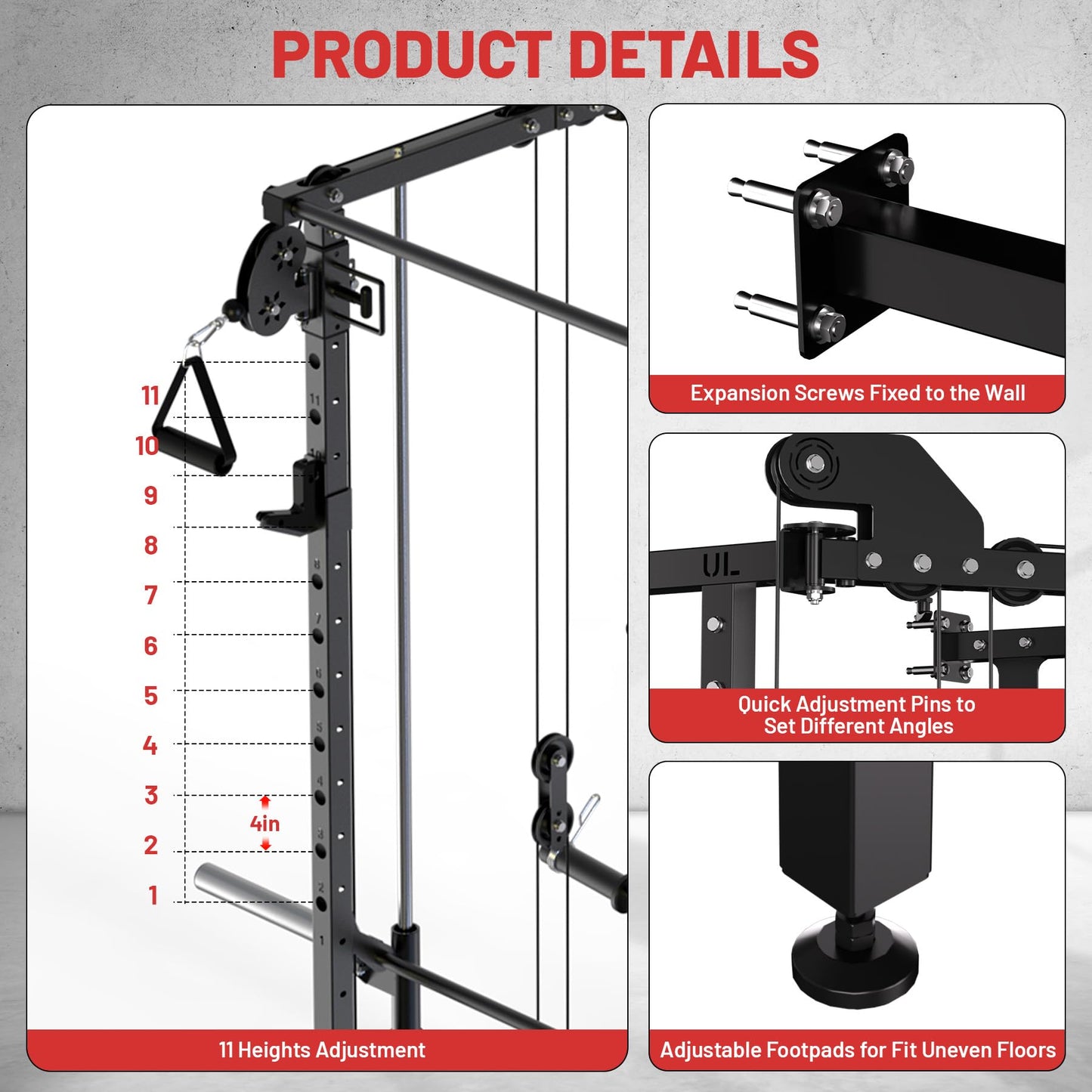 Garvee Wall Mount Smith Machine, Folding Power Rack with Independent Dual Pulley System, Multi-Function Squat Rack, Heavy Duty Power Cage Workout Equipment for Home Gym Strength Training