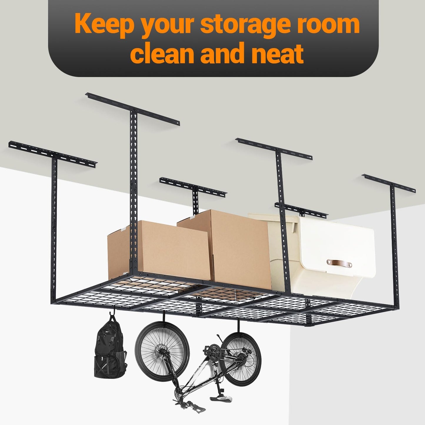 3x8FT Overhead Garage Storage Rack, 600LB Capacity Heavy Duty Ceiling Storage Racks, 22-40" Height Adjustable Metal Organizer System for Seasonal Items & Tools