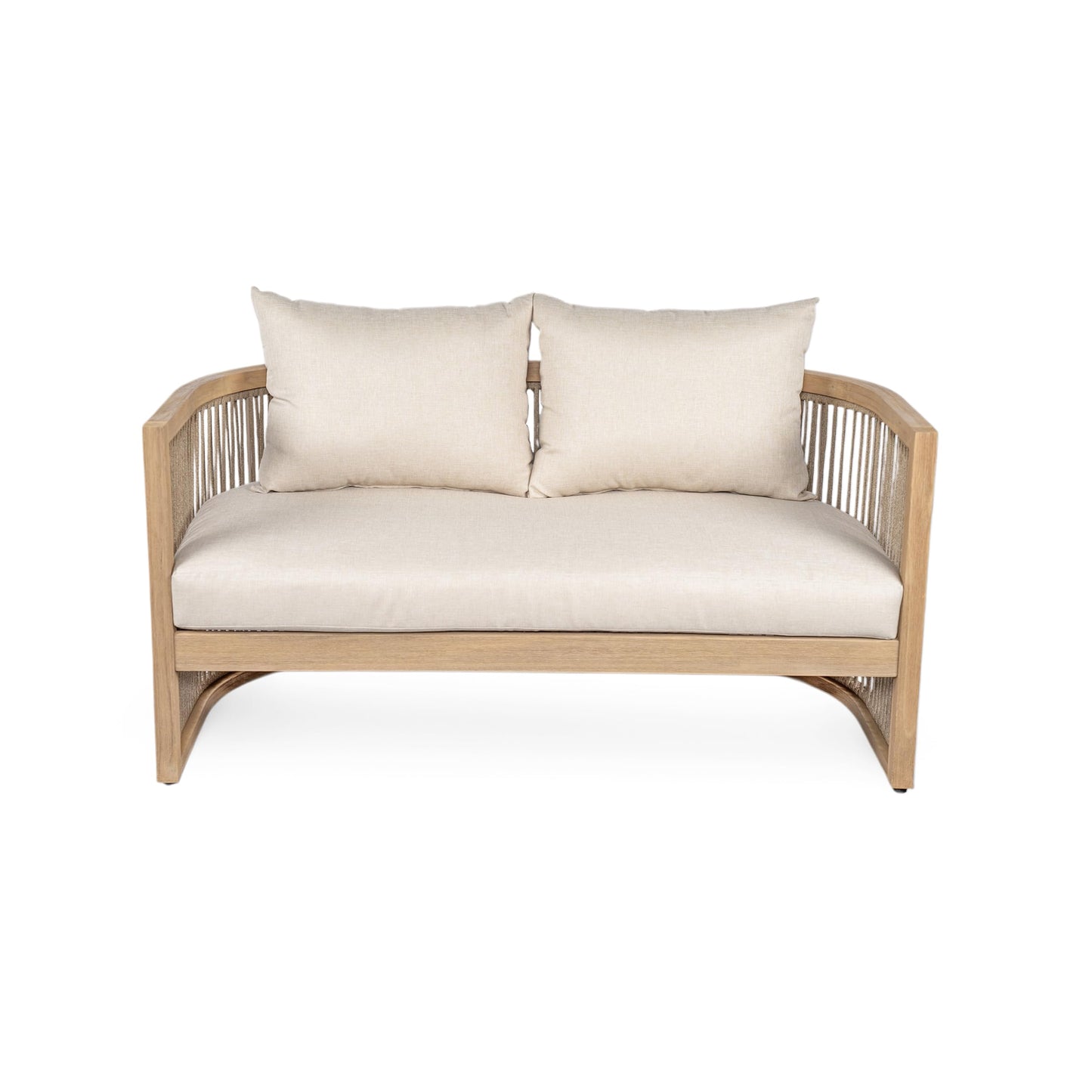 Christopher Knight Home Delbert Acacia Wood 4 Piece Patio Furniture Set, Wooden Patio Conversation Set with Club Chair+Coffee Table, 4-Seater Outdoor Loveseat Sofa Chair and Table Set, Natural+Beige