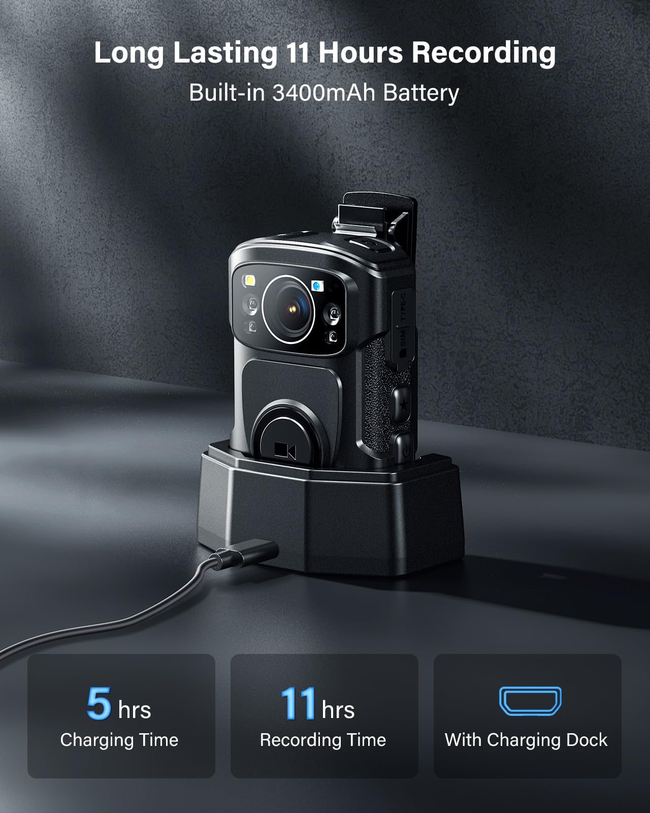 BOBLOV B4K5 256GB 4K Body Camera,3400mAh IP68 Waterproof GPS Police Body Cams for 11Hrs Video Record, Provide Charging Dock, Night Vision Video Camcorder for Personal, Guard Civilians(256GB)