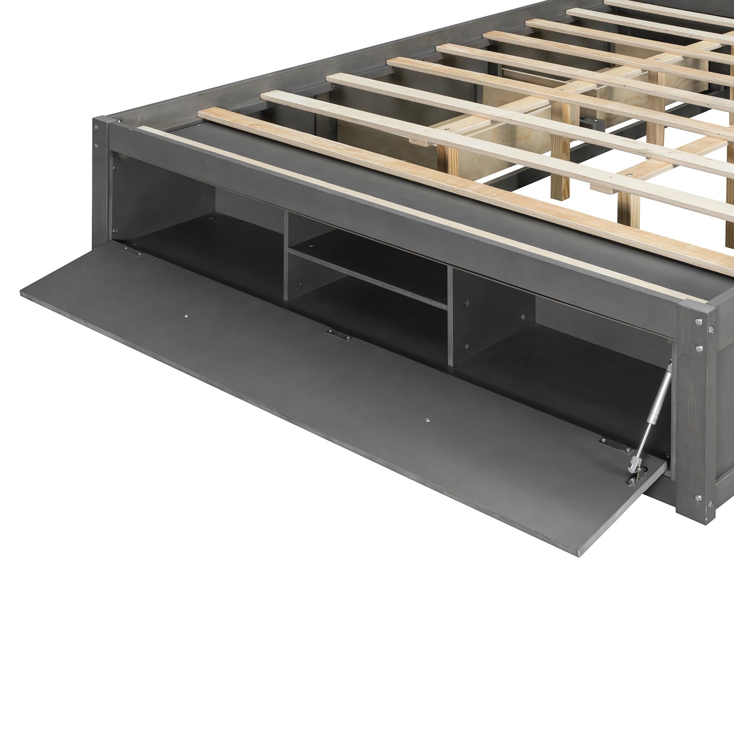 Merax Queen Size Wood Platform Bed with 4 Underbed Drawers and Hydraulic Lift Footboard Storage, Modern Bed Frame with Solid Wooden Slat Support for Bedroom, No Box Spring Needed, Easy Assembly, Gray