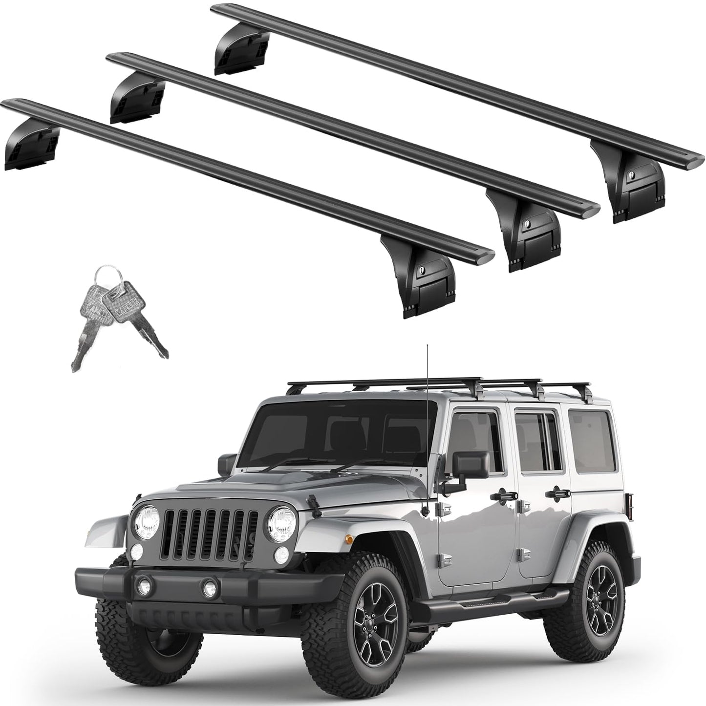 Tuyoung Roof Rack Cross Bars Wrangler - 330 lbs Lockable Crossbars 3PCS Fit for Jeep Wrangler JK JL Gladiator JT 2007-2026 with Metal, 2 & 4 Door Heavy Duty Aluminum Rooftop Kayak Luggage Racks