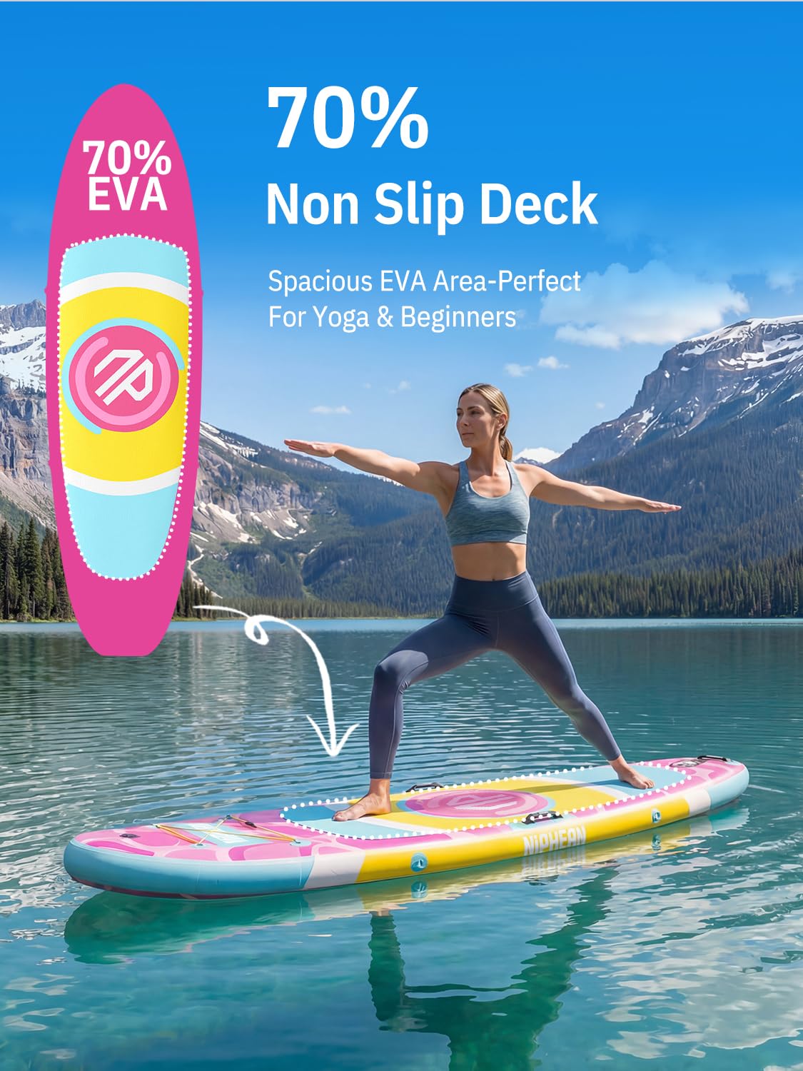 Niphean（Ultra-Light） Inflatable Paddle Board with StabilTrac Fin and Durable SUP Accessories, 10' Stand Up Paddle Boards for Adults & Youth, Versatile Yoga Paddle Board, Gift Ideas-Rainbow Heart