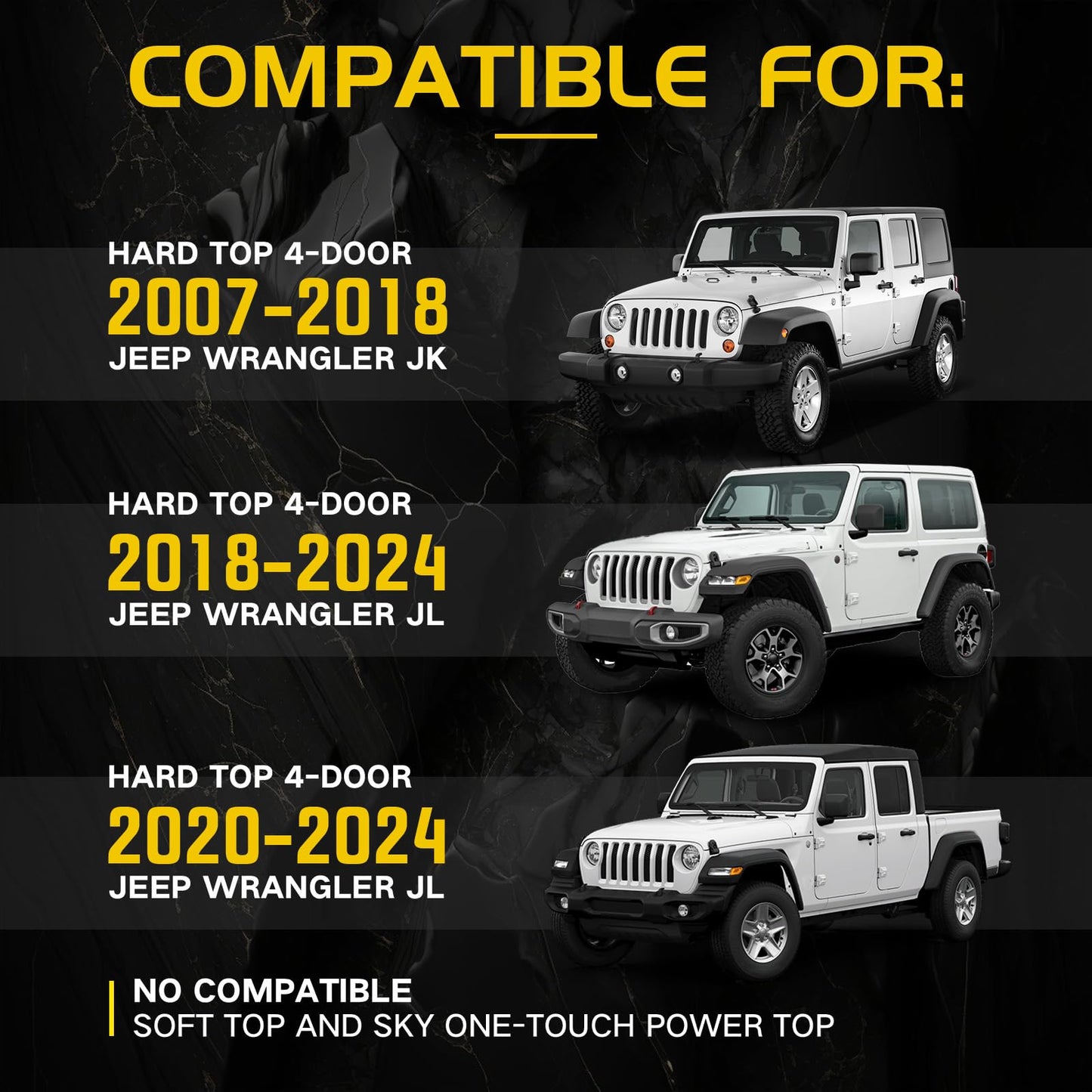 XOOKUN 3 Crossbars 400 lbs Heavy Duty Roof Rack Crossbars for Jeep Wrangler JL JK Gladiator JT 2007-2024, (2/4 Door Hardtop)