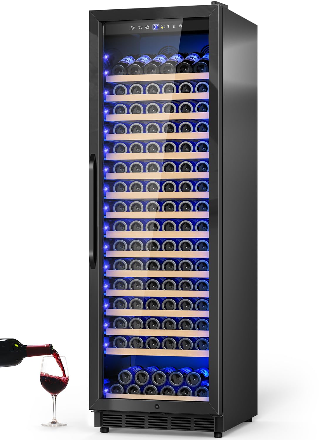 Velivi 24" Wine Cooler Refrigerator Black, 24 Inch Wide Large Capacity Freestanding/Built in Wine Fridge for 176 Bottles with Safety Lock, Professional Wine Cellar with Glass Door