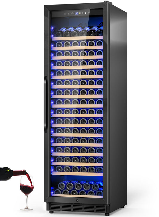 Velivi 24" Wine Cooler Refrigerator Black, 24 Inch Wide Large Capacity Freestanding/Built in Wine Fridge for 176 Bottles with Safety Lock, Professional Wine Cellar with Glass Door