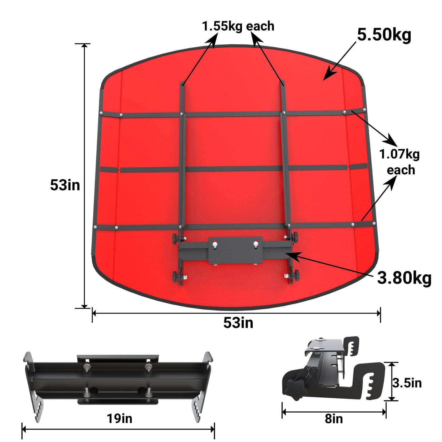 MOOFI Mowers Canopy for ROPS - Non-fading High-Density Thermoplastic Umbrella - 53-3/8" X 53-3/8" (Adds About 4" to Tractor Height)