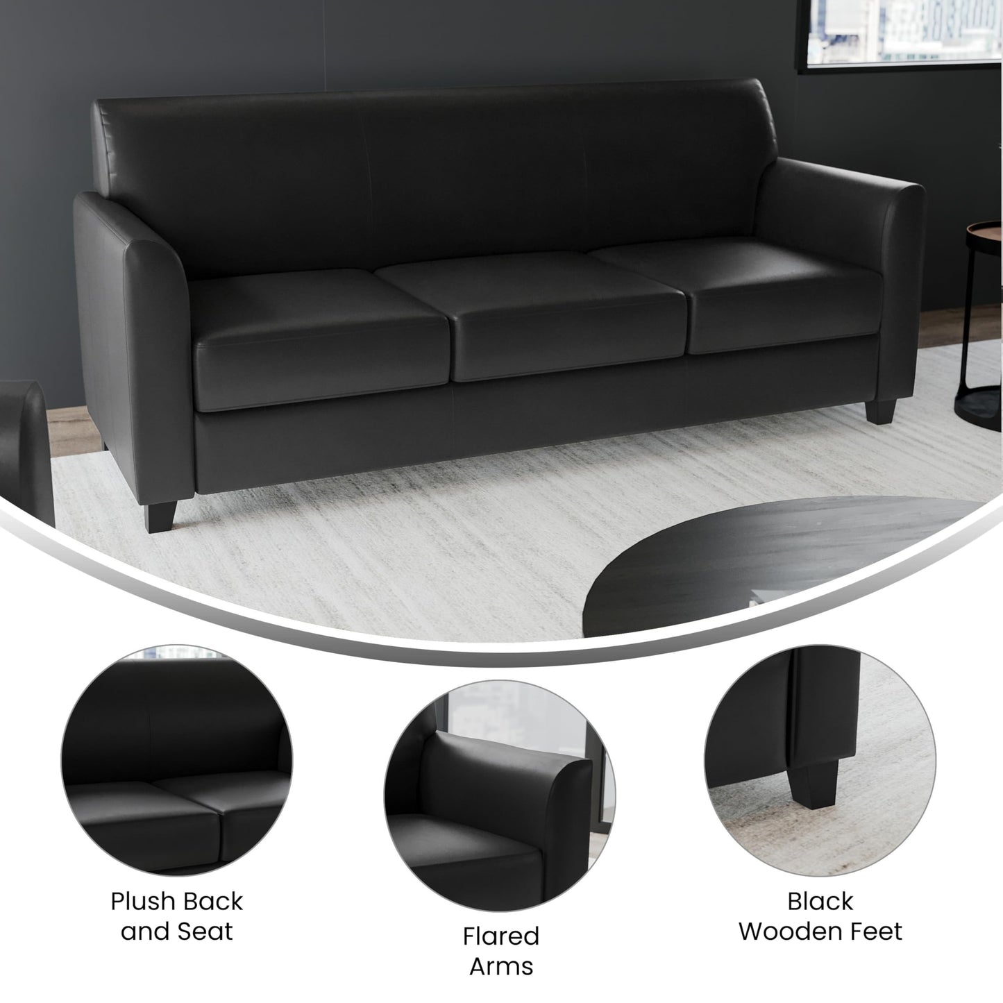 Flash Furniture HERCULES Diplomat Series Black LeatherSoft Sofa