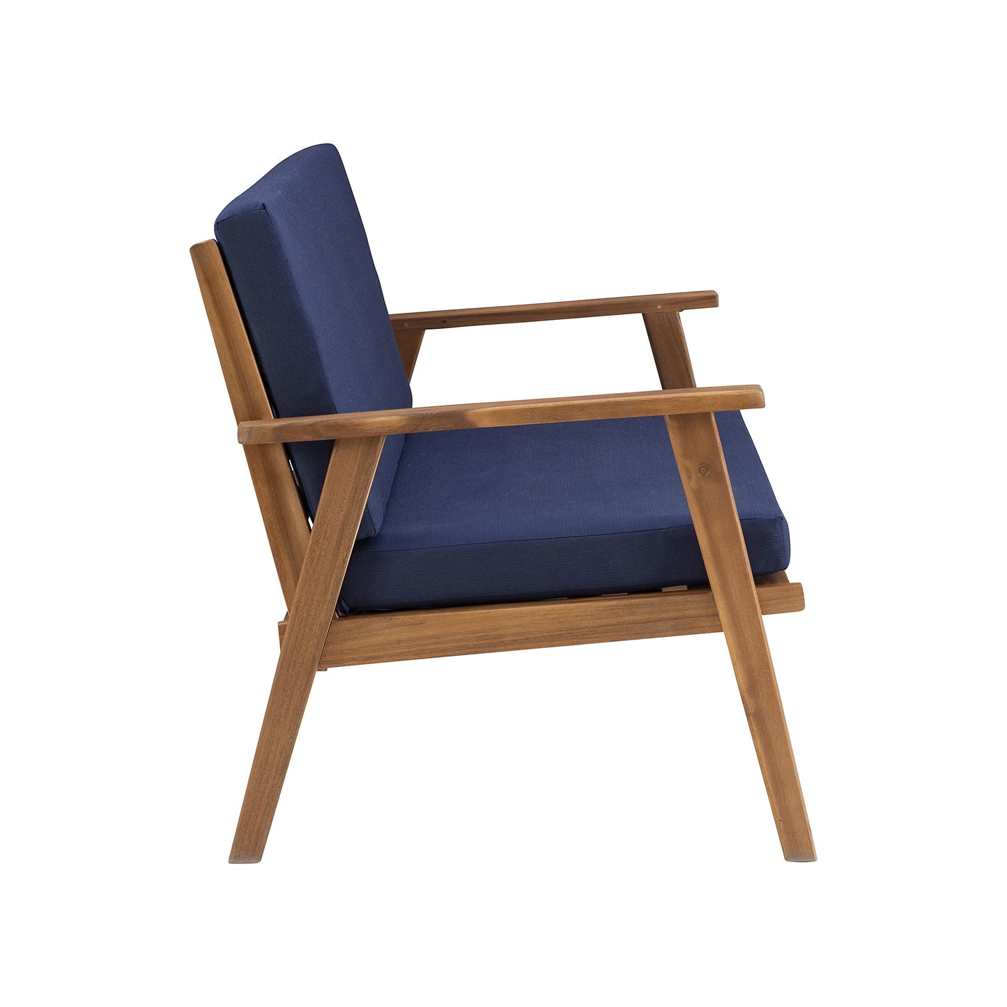 Linon Rosemary Solid Acacia Wood Four Piece Outdoor Chat Set with Blue Removable Cushions