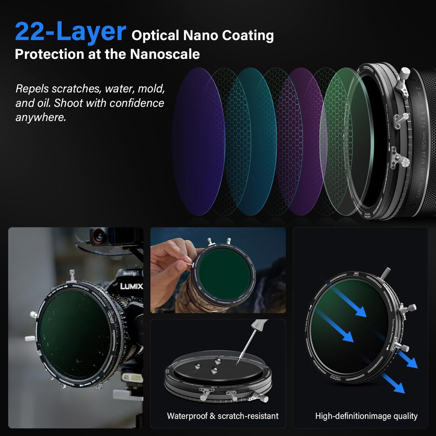 H&Y Filmmaker's Kit Revoring Mark II 67-82mm VND (ND3-1000) Neutral Density Filter & CPL Circular Polarizer + VND Converter + RevoSwift Magnetic Bridge Ring + Magnetic Matte Box + RevoRing Cap