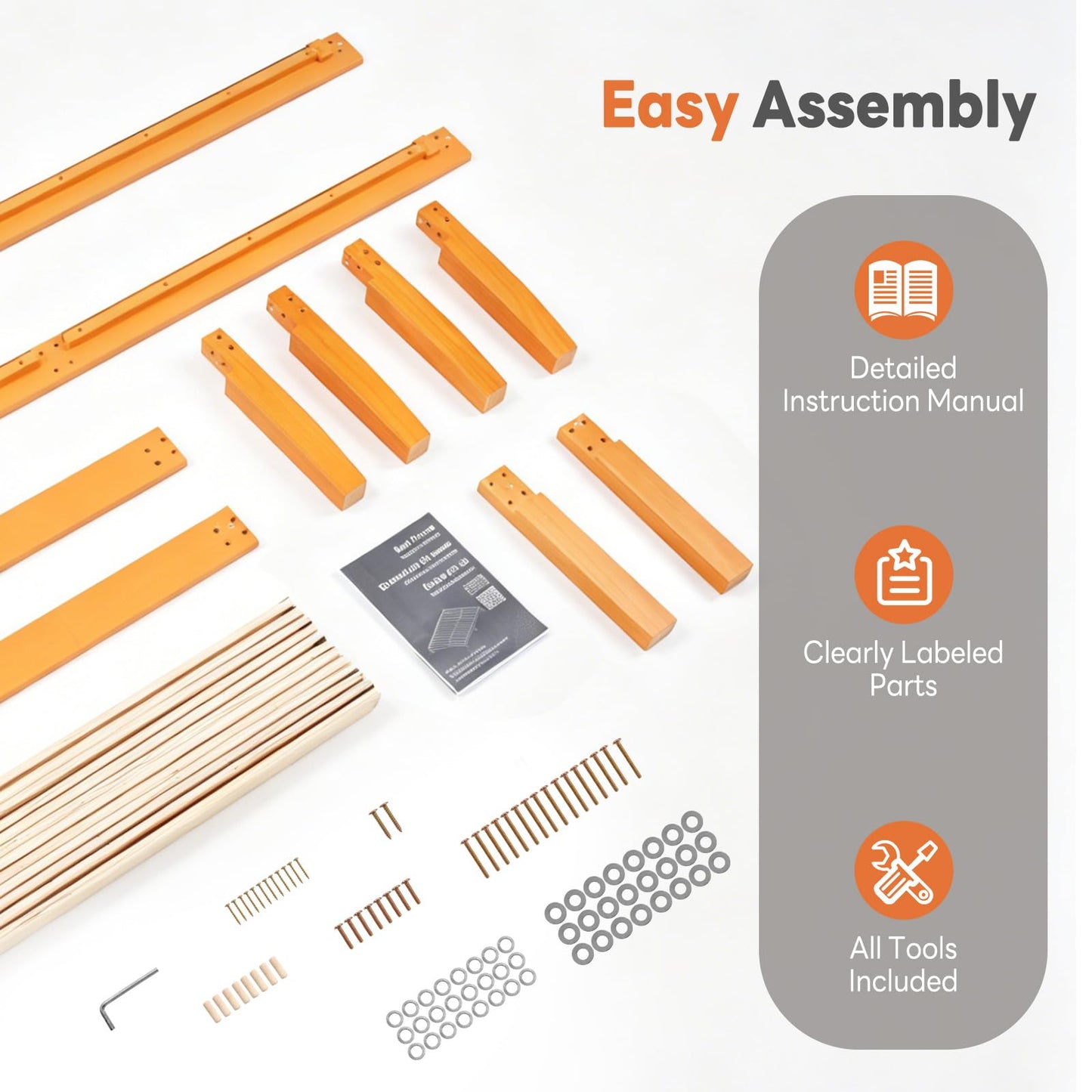 Sweetcrispy King Size Bed Frame 16 inch Heavy Duty Platform Bedframe, 1000 lbs Capacity, Underbed Storage, No Box Spring Needed, Wooden Slats, Easy Assembly with Velcro, Honey Finish