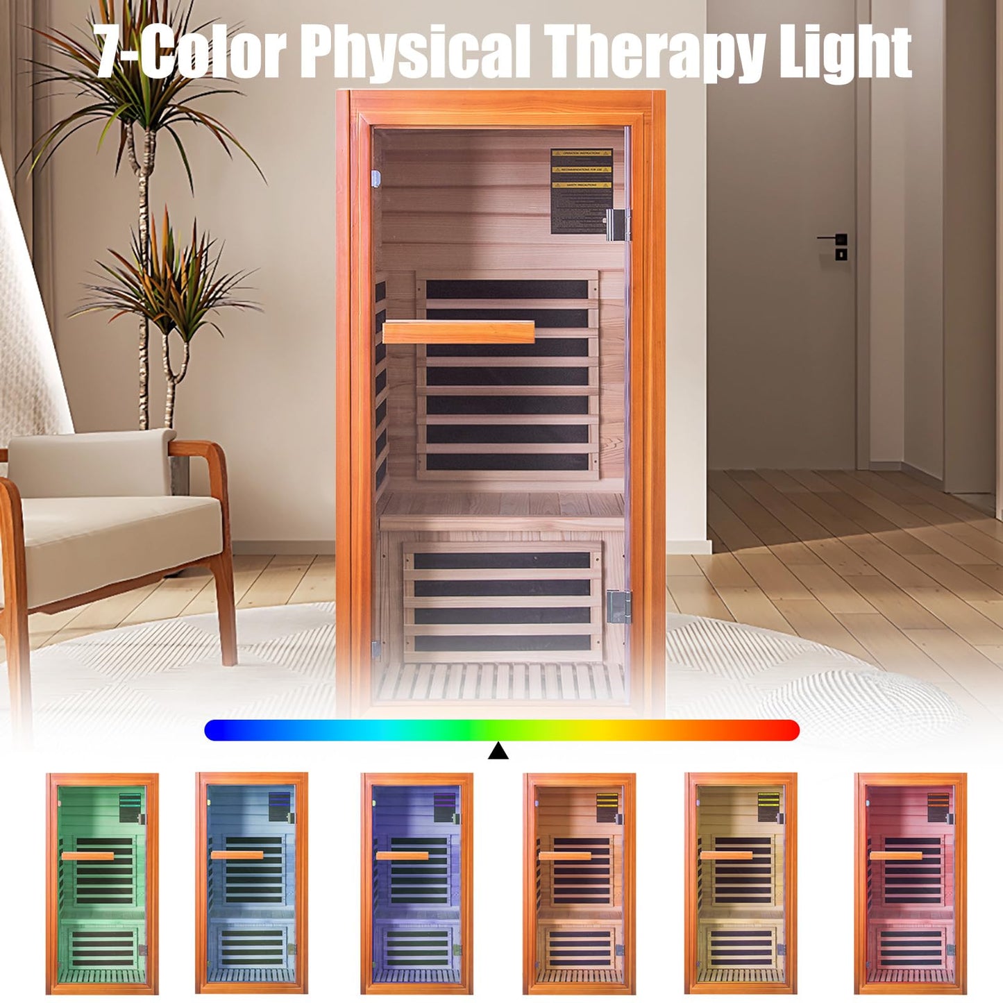 InfraHHZQ 1 Person Infrared Sauna for Home Far Infrared Sauna Room Red Cedar Low EMF Indoor Sauna with Speaker 7 Color Lighting Personal Dry Sauna for Home Gym Spa