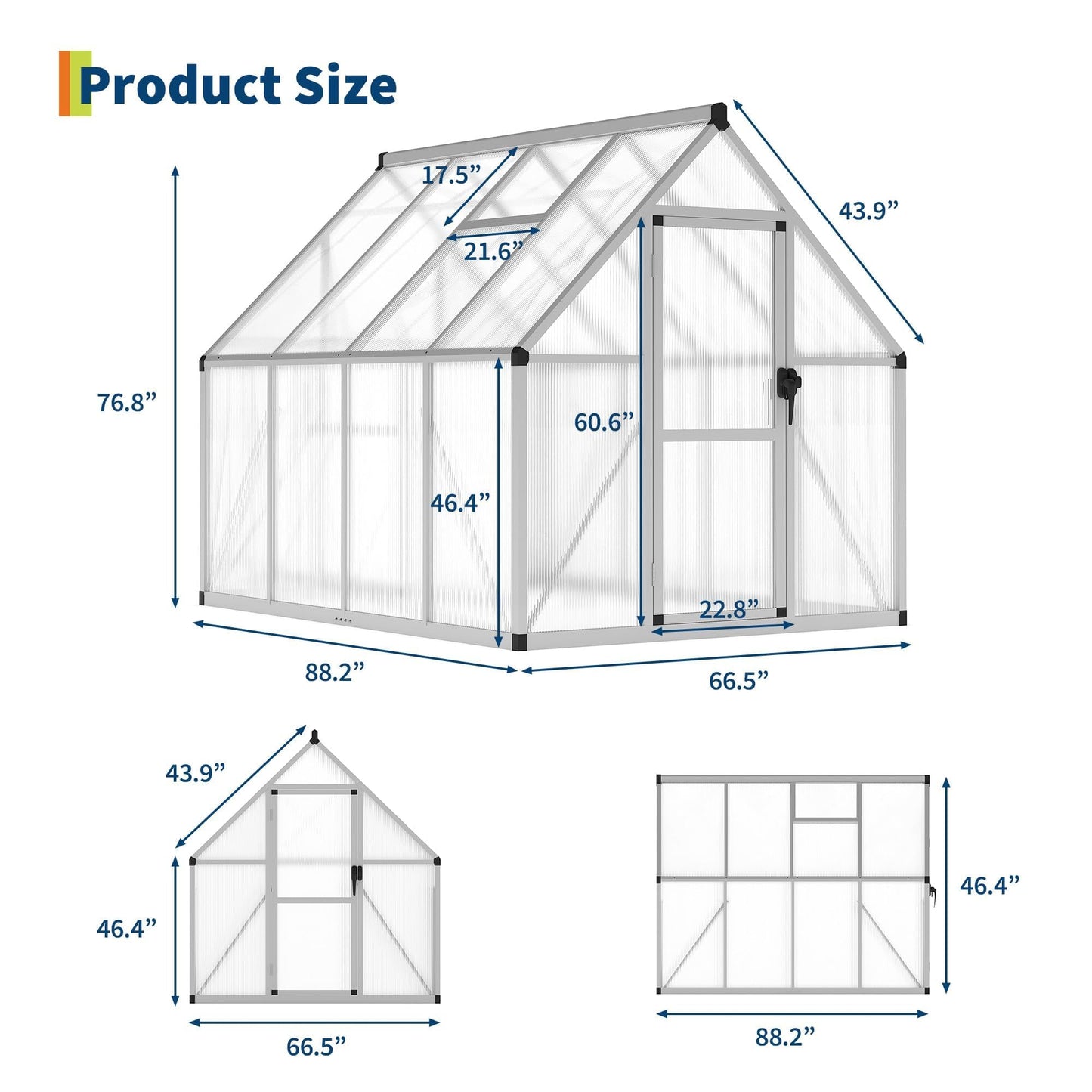 6x7 FT Outdoor Polycarbonate Greenhouse with Lockable Door, Adjustable Roof Vent, and Windproof Aluminum Frame, Walk-in Design for Backyard or Lawn