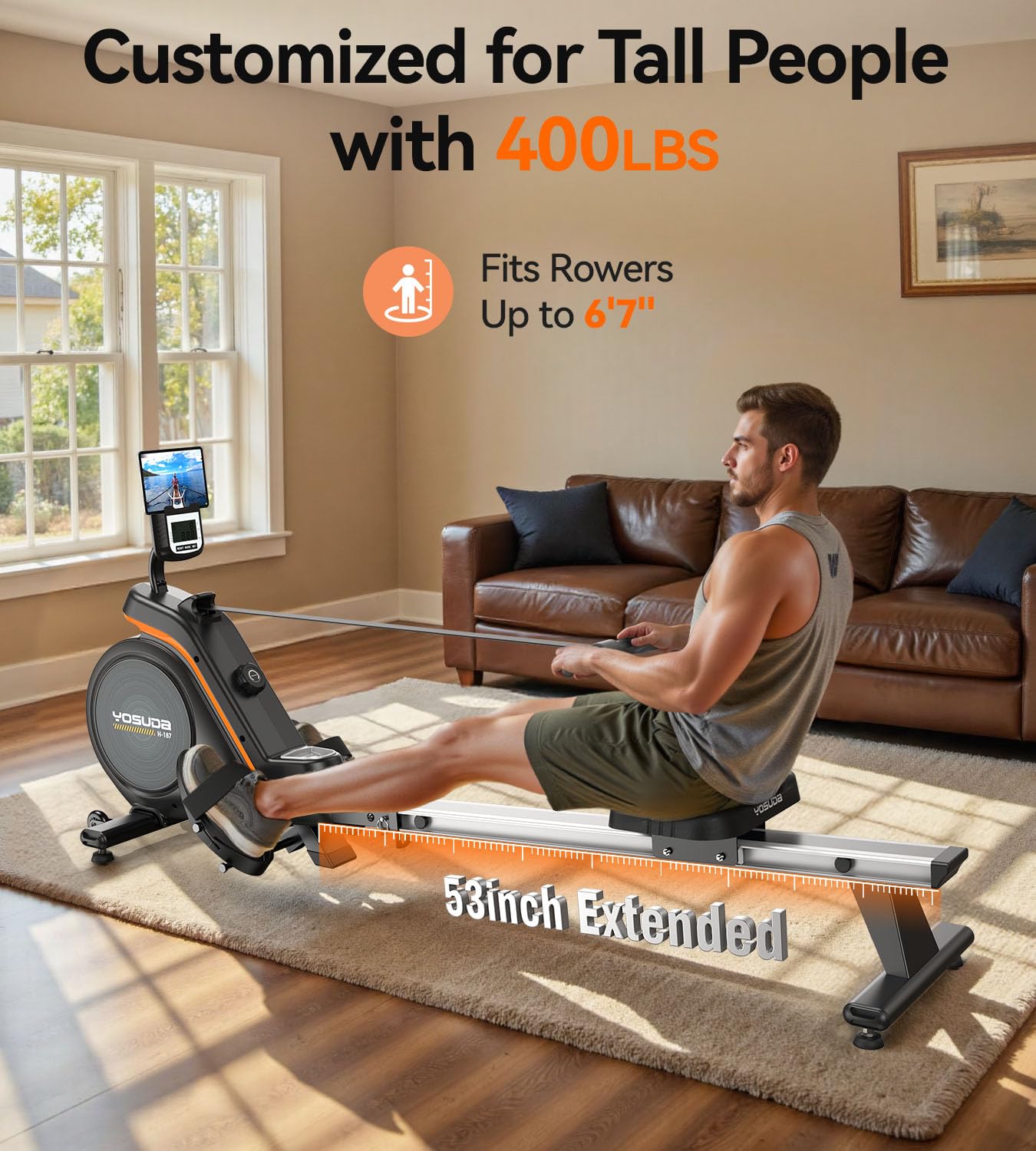 YOSUDA Rowing Machine for Home, Magnetic Rower Machine for Beginners to Athletes, Use with Resistance Adjustment Function, Bluetooth, App Supported, LCD Monitor, and Comfortable Seat Cushion